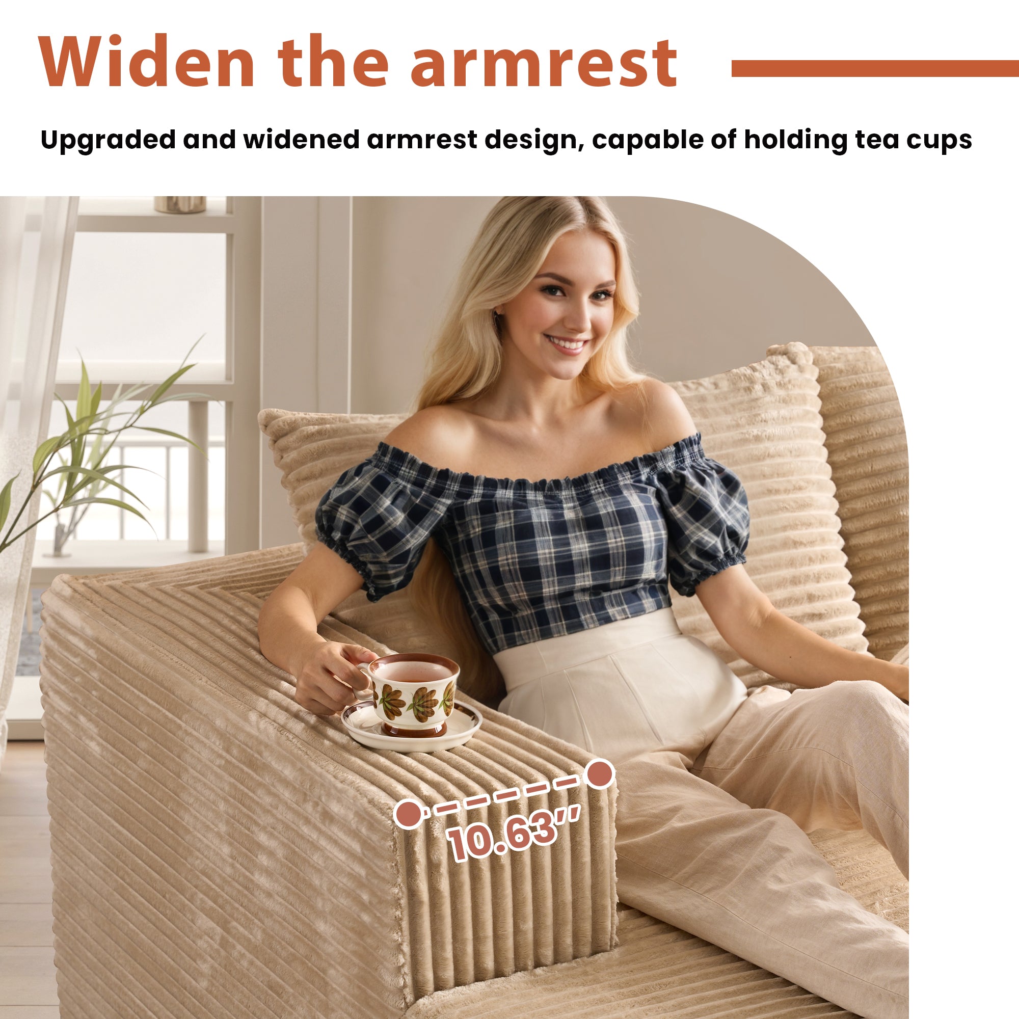 OVIOS 134" U-Shape Modular Couch , Plush Corduroy Fabric, No Assembly Required