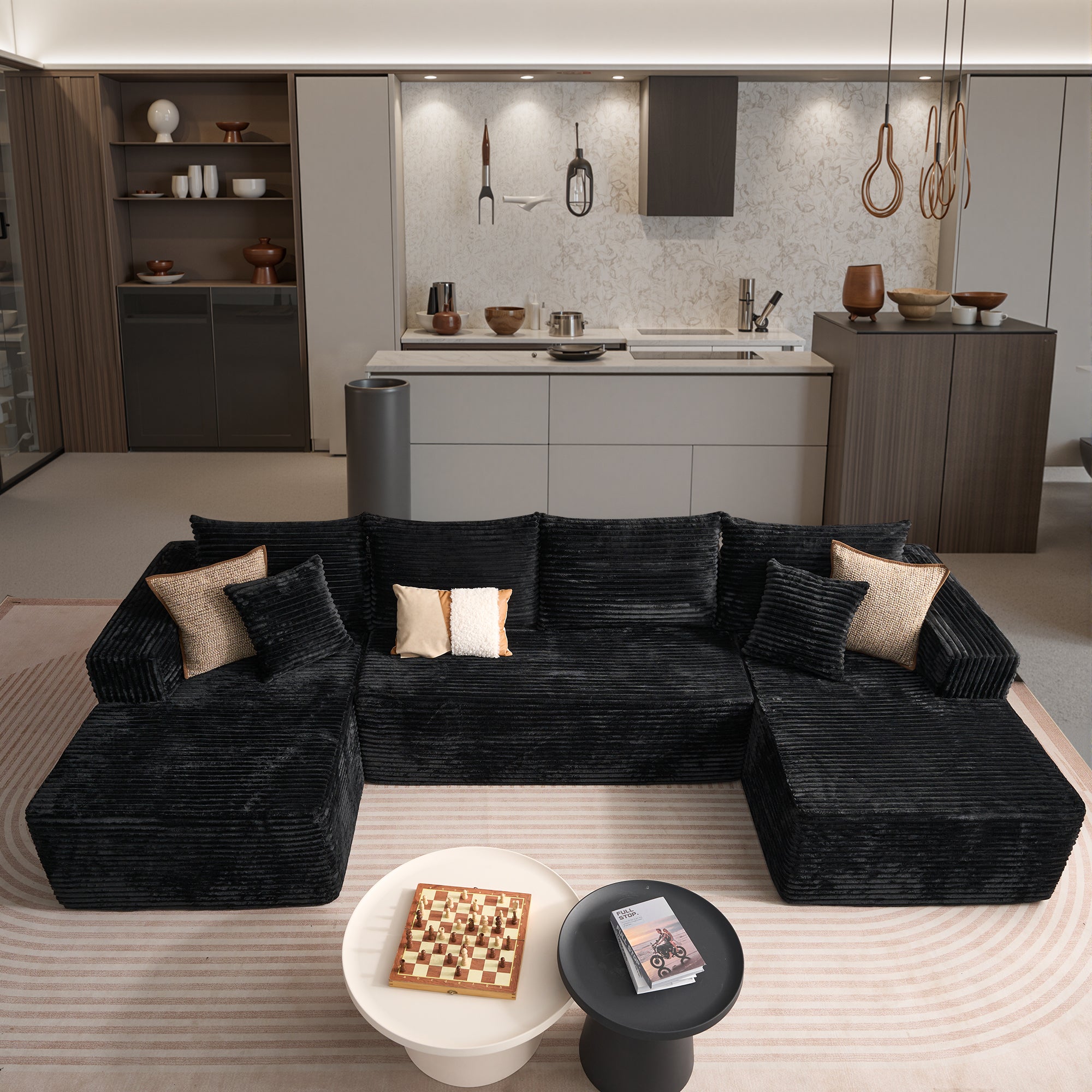 OVIOS 134" U-Shape Modular Couch , Plush Corduroy Fabric, No Assembly Required