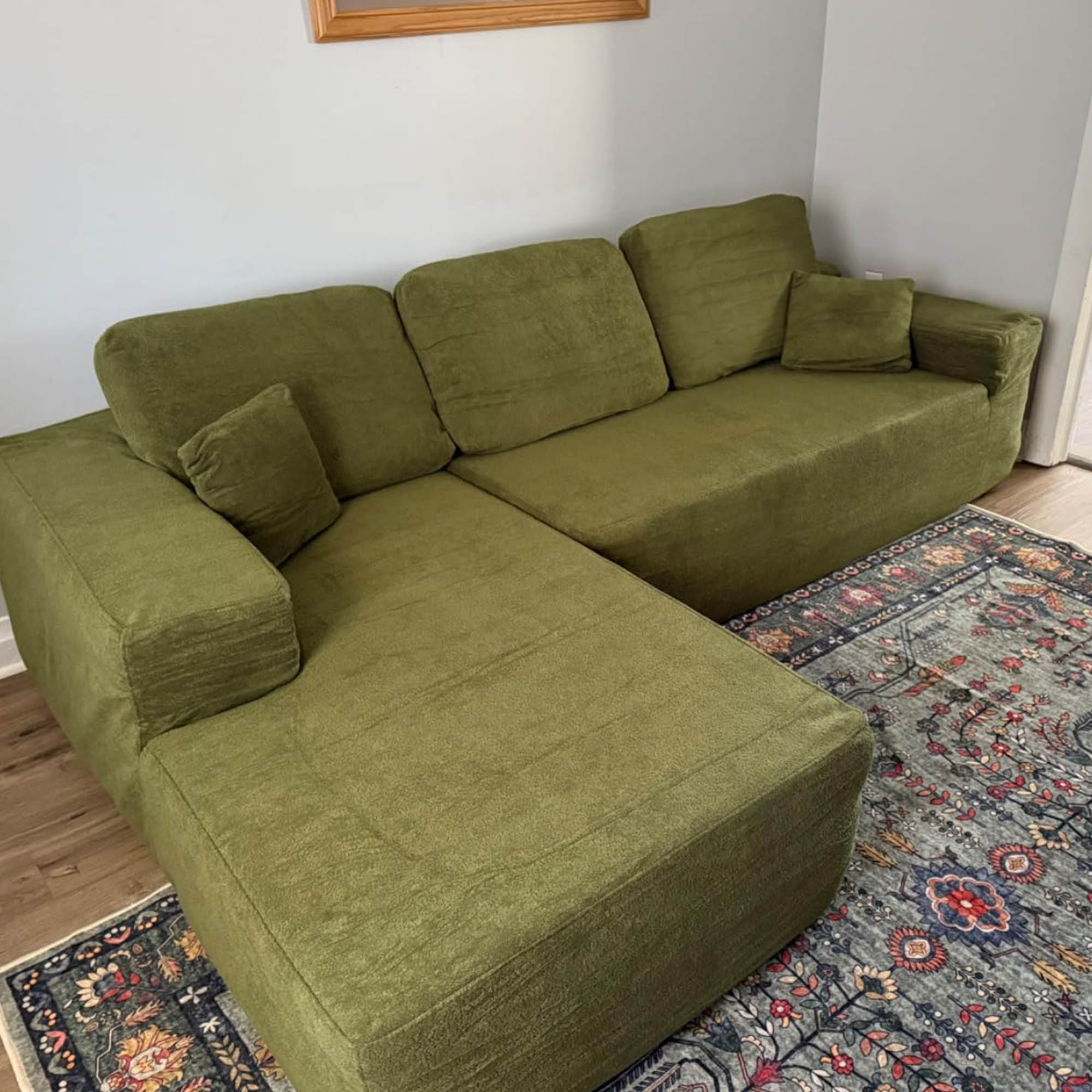 OVIOS 104" L-Shape Modular Couch with Chaise,Cloud Velvet Fabric,No Assembly Required