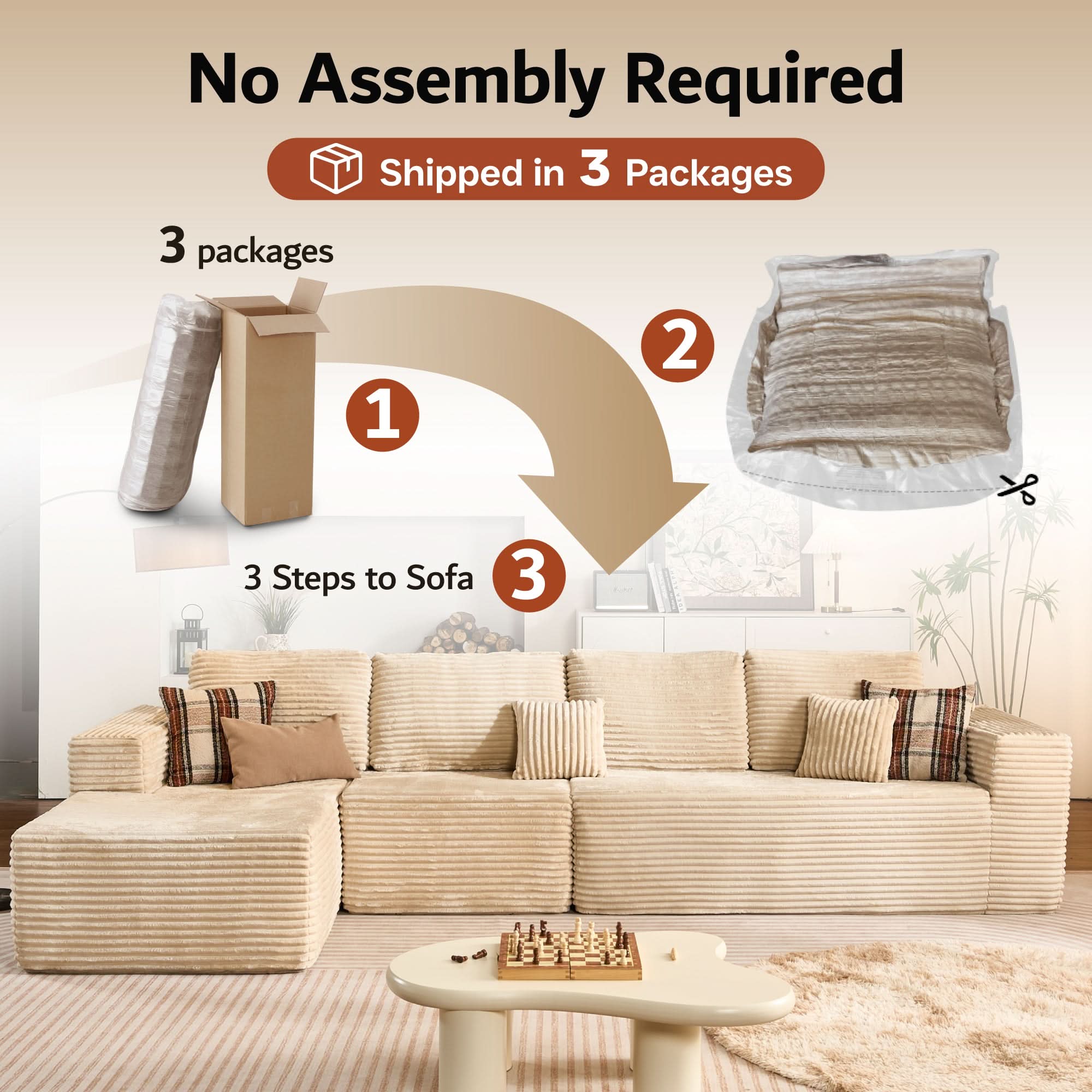 OVIOS Modular Sectional Cloud Couch, Plush Corduroy Sofa with Memory Foam, No Assembly