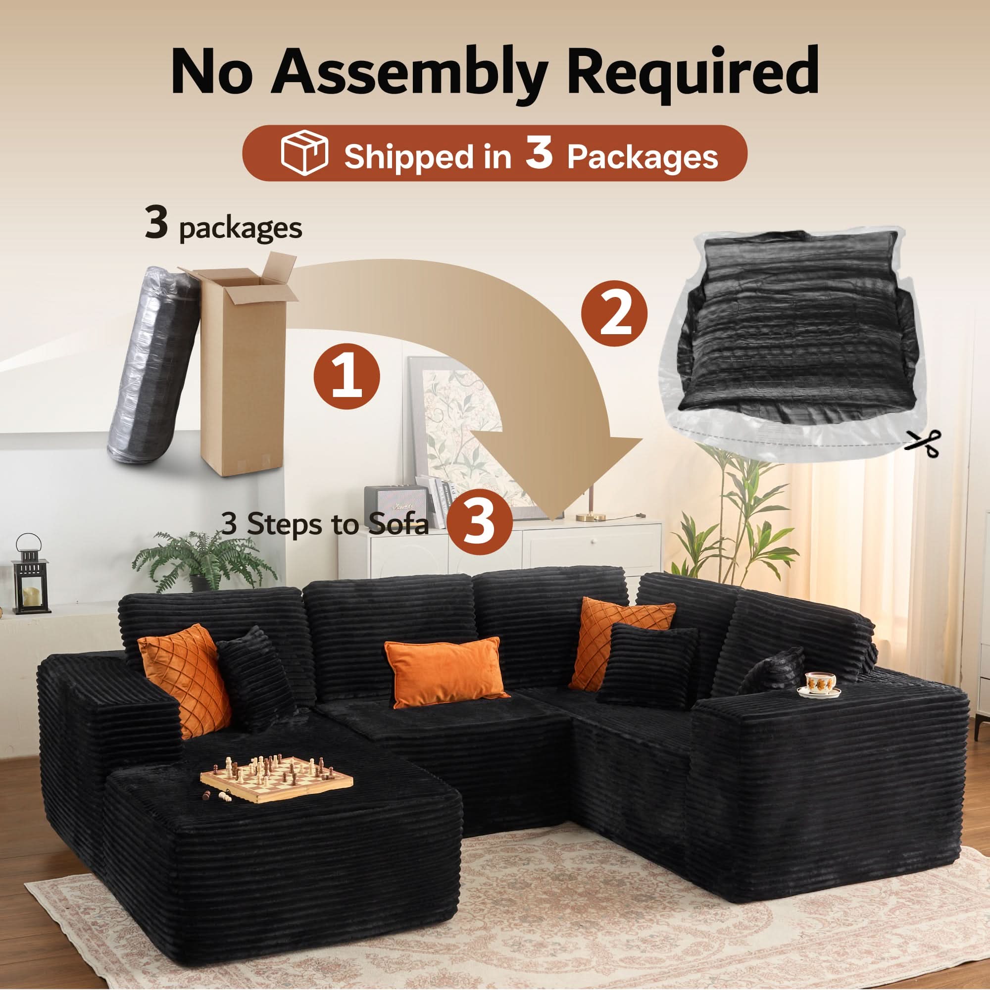 OVIOS Modular Sectional Cloud Couch, Plush Corduroy Sofa with Memory Foam, No Assembly