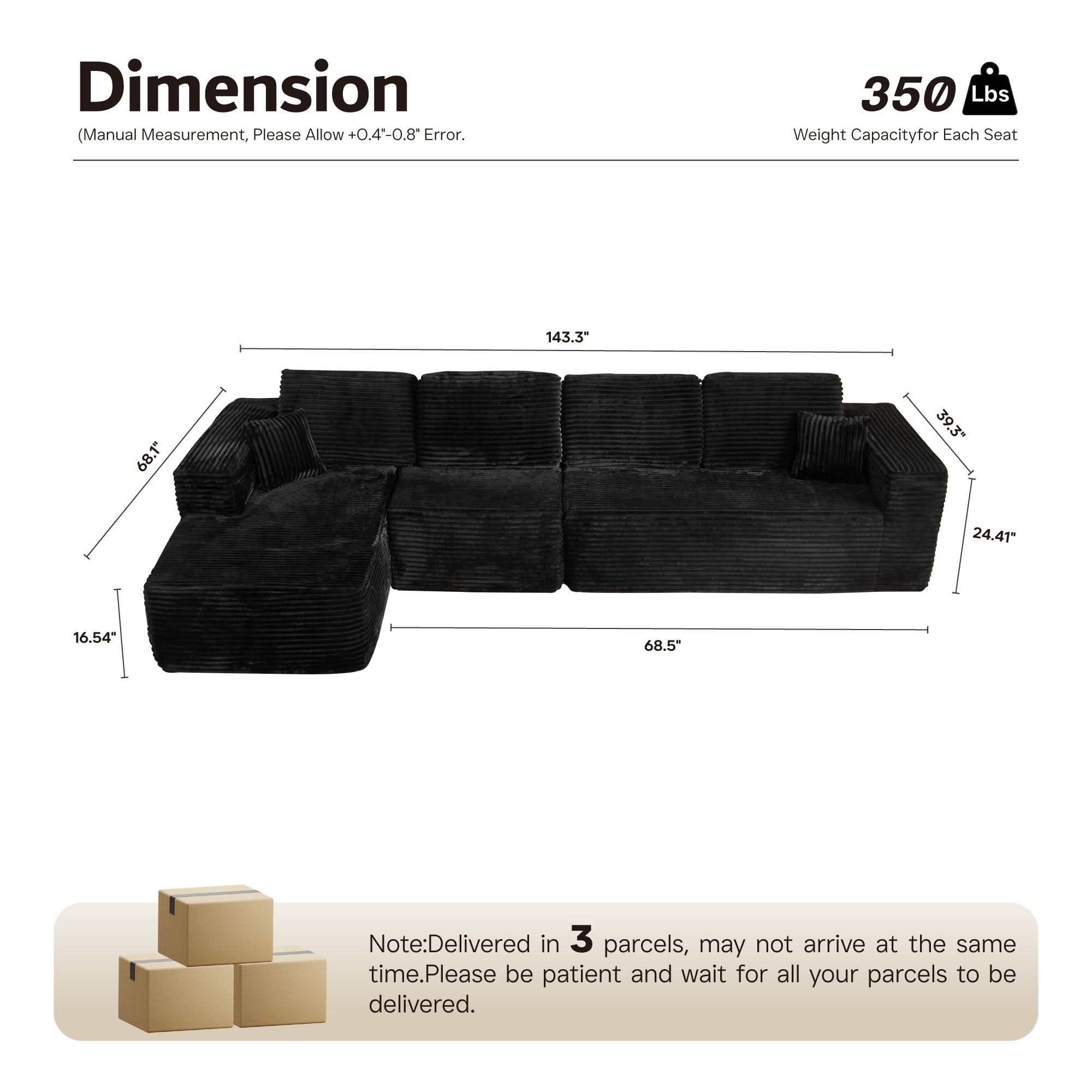 OVIOS Modular Sectional Cloud Couch, Plush Corduroy Sofa with Memory Foam, No Assembly