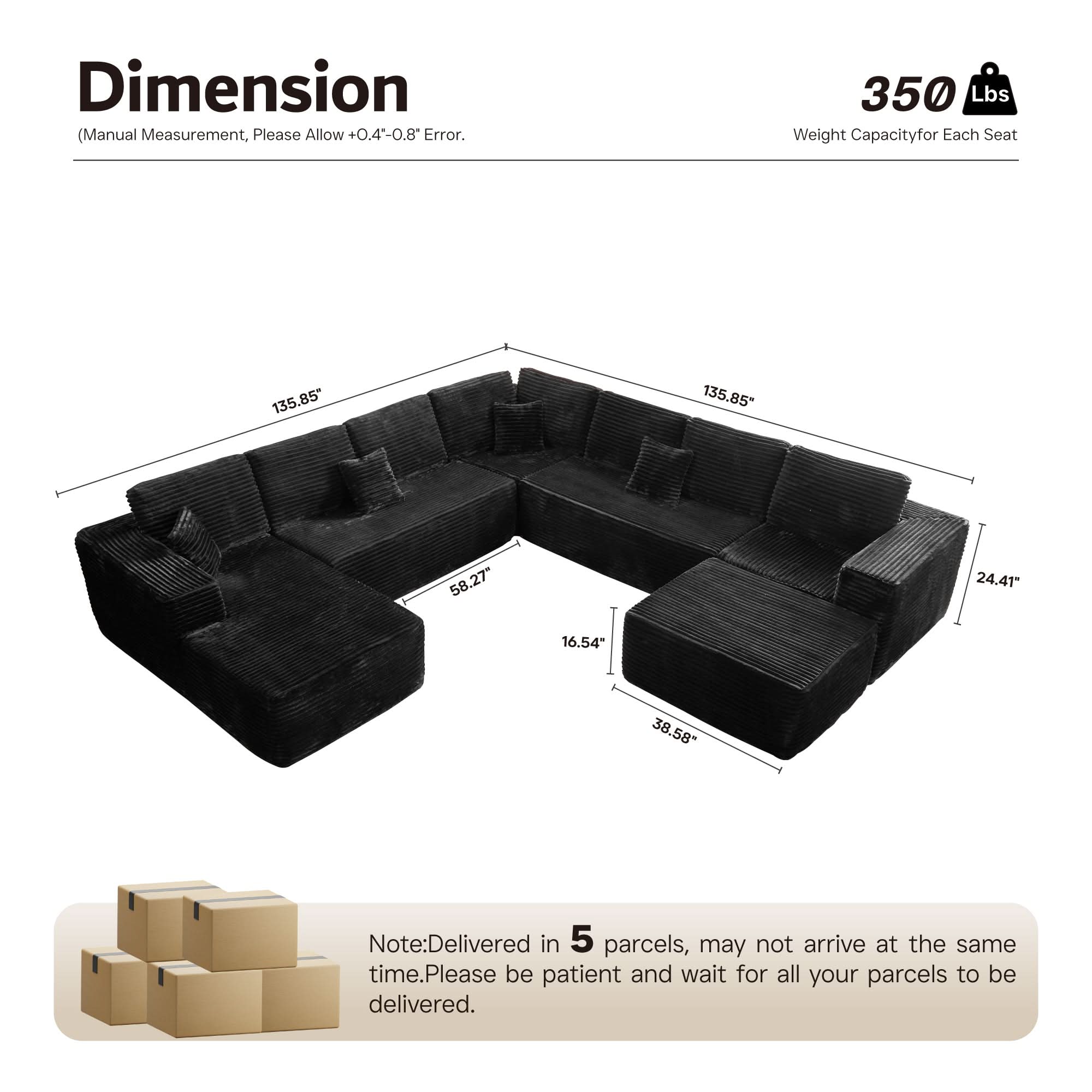 OVIOS Modular Sectional Cloud Couch, Plush Corduroy Sofa with Memory Foam, No Assembly
