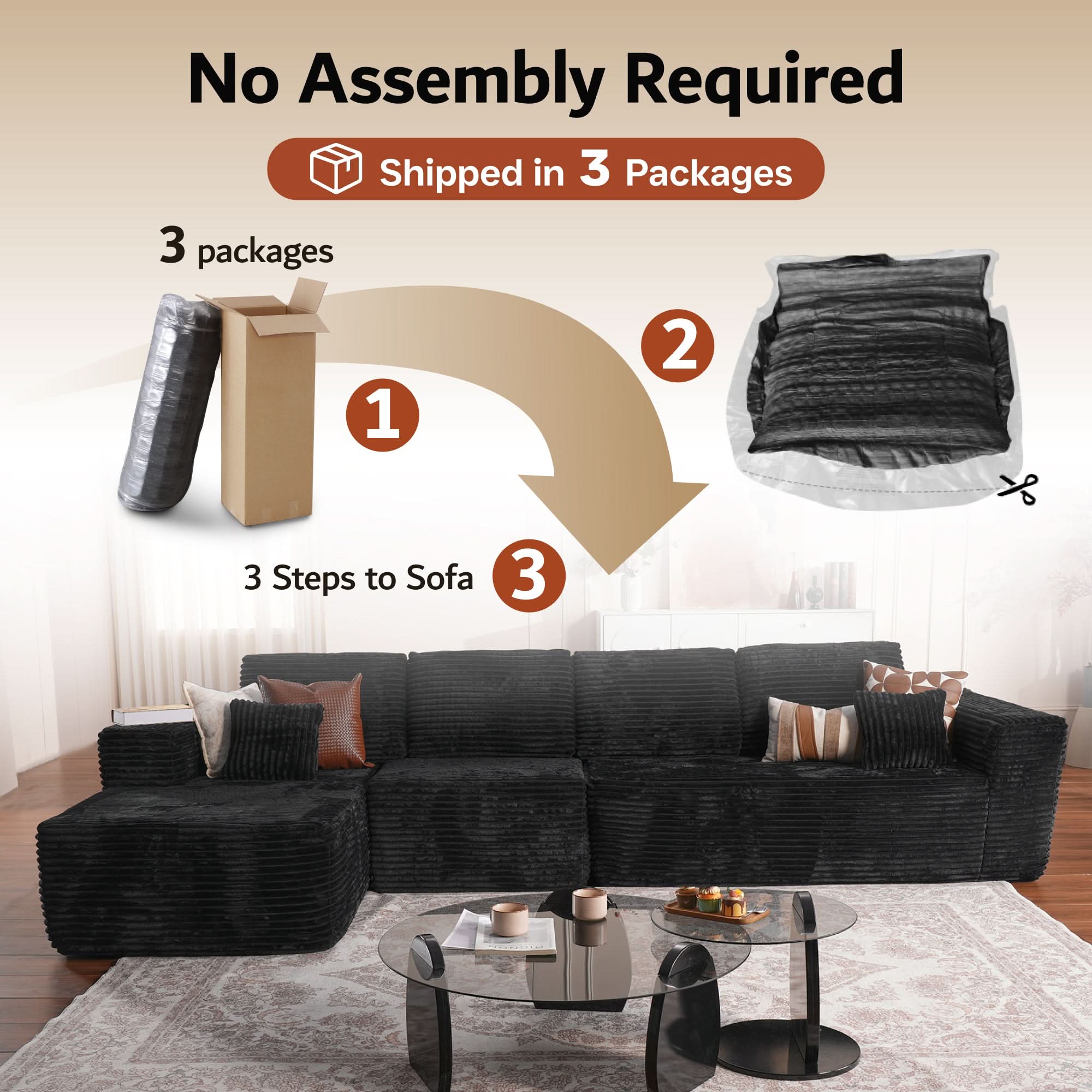 OVIOS Modular Sectional Cloud Couch, Plush Corduroy Sofa with Memory Foam, No Assembly