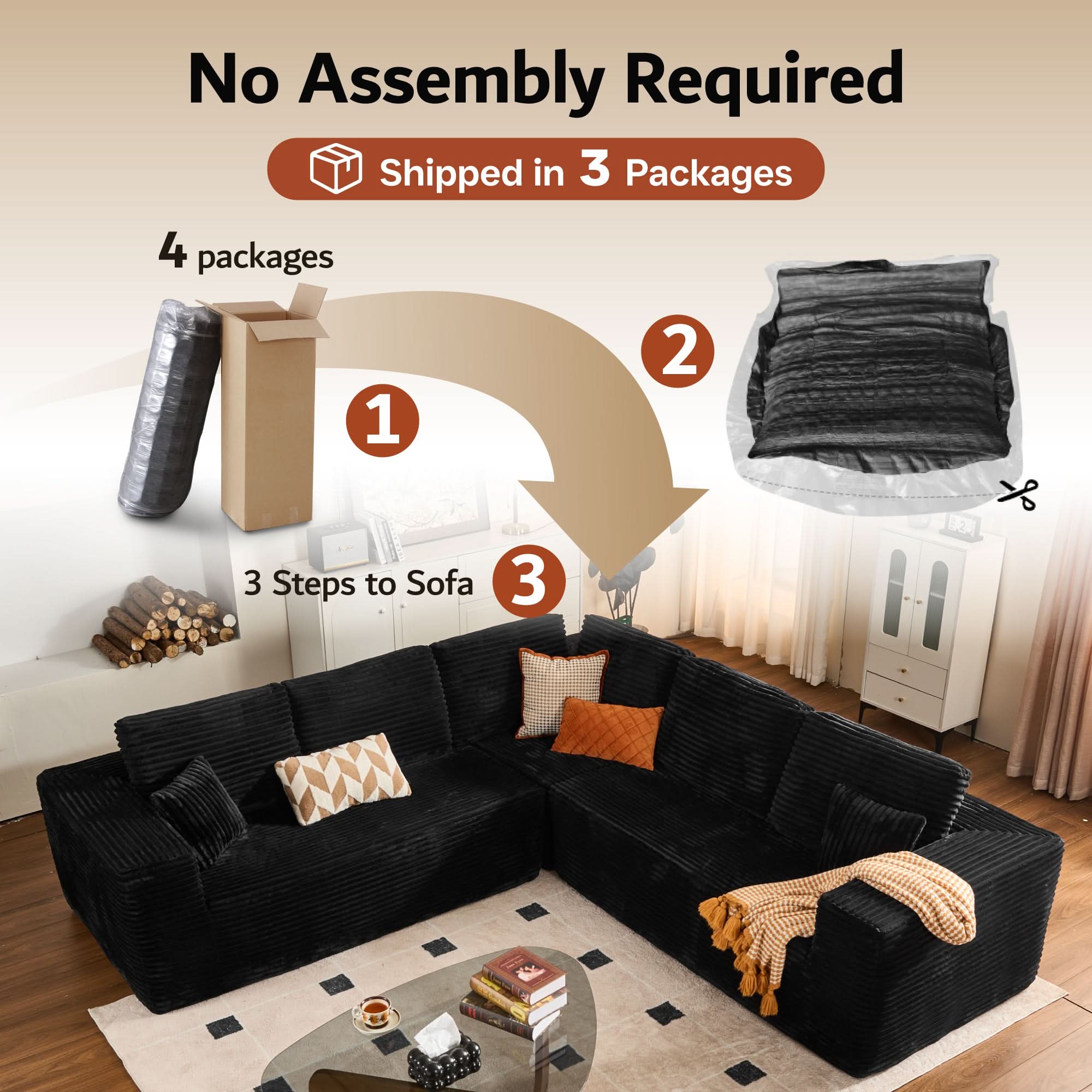 OVIOS Modular Sectional Cloud Couch, Plush Corduroy Sofa with Memory Foam, No Assembly