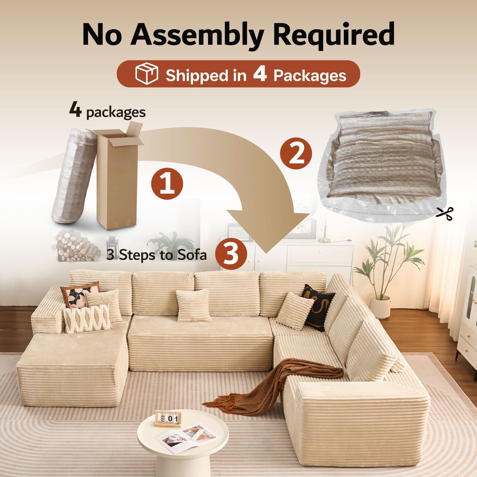 OVIOS Modular Sectional Cloud Couch, Plush Corduroy Sofa with Memory Foam, No Assembly