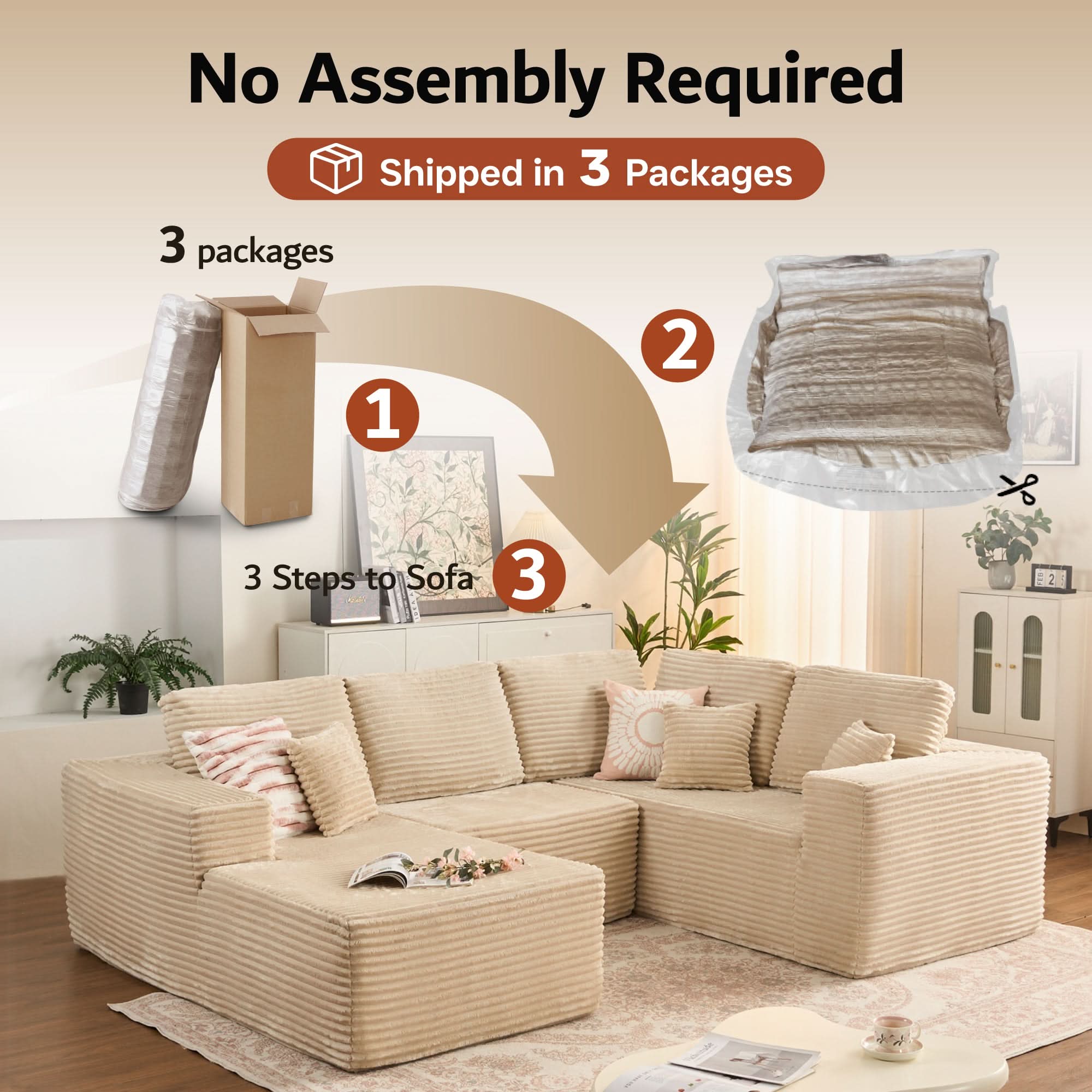 OVIOS Modular Sectional Cloud Couch, Plush Corduroy Sofa with Memory Foam, No Assembly