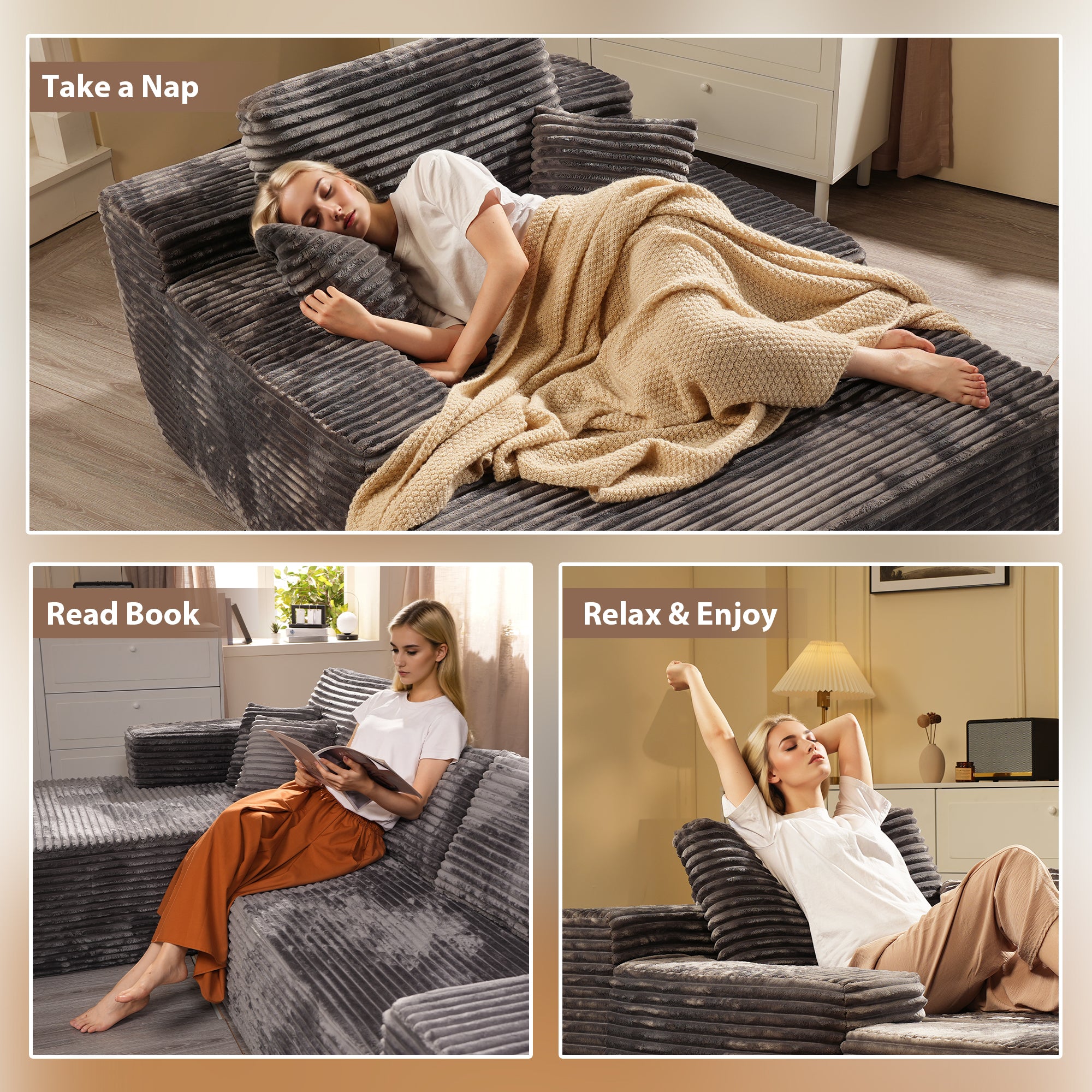 OVIOS Cloud Sectional Couch with Comfy Chaise