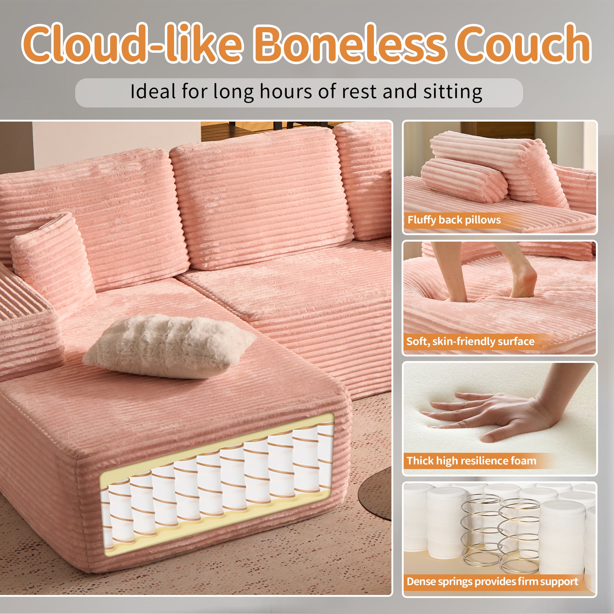 OVIOS Cloud Sectional Couch with Comfy Chaise