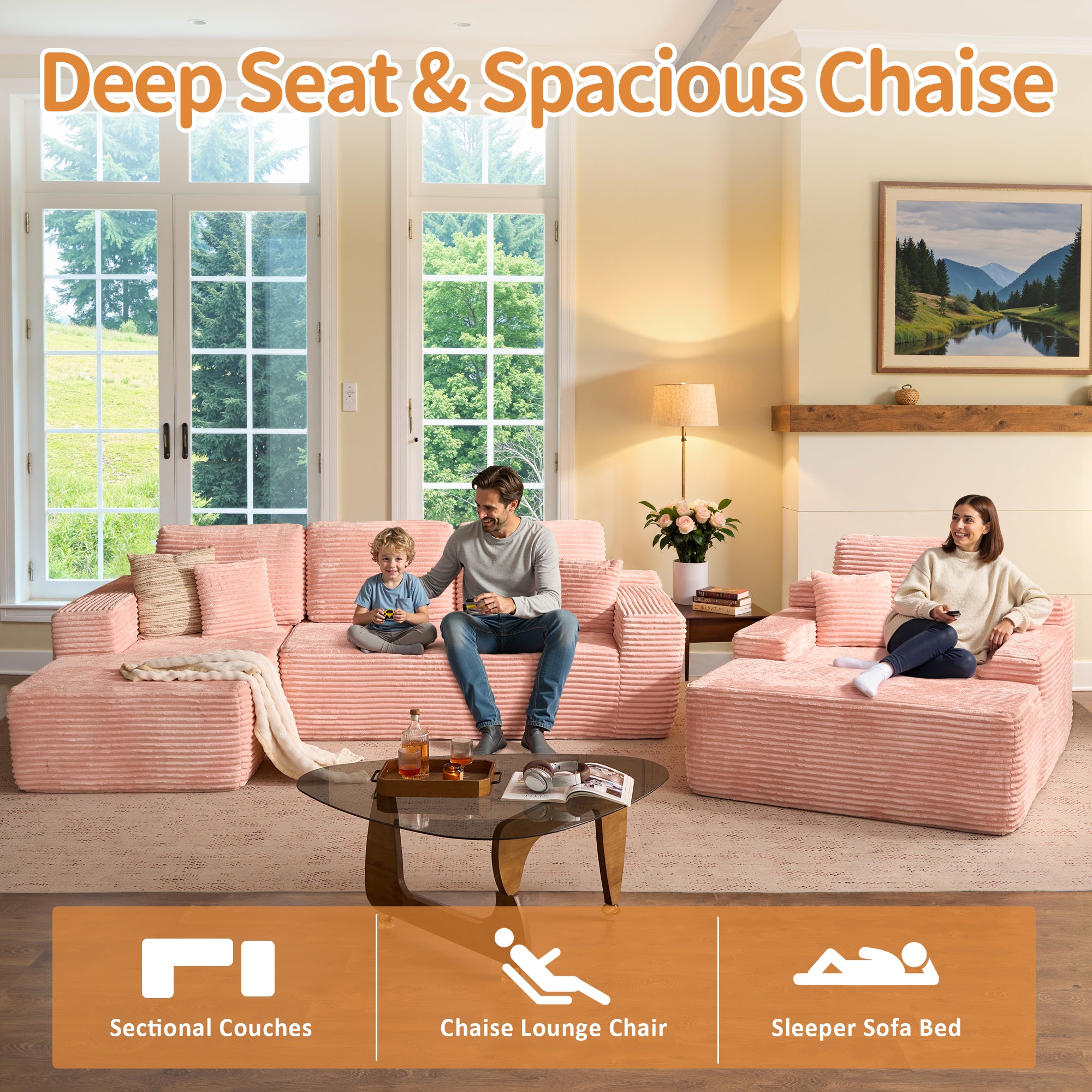 OVIOS Cloud Sectional Couch with Comfy Chaise