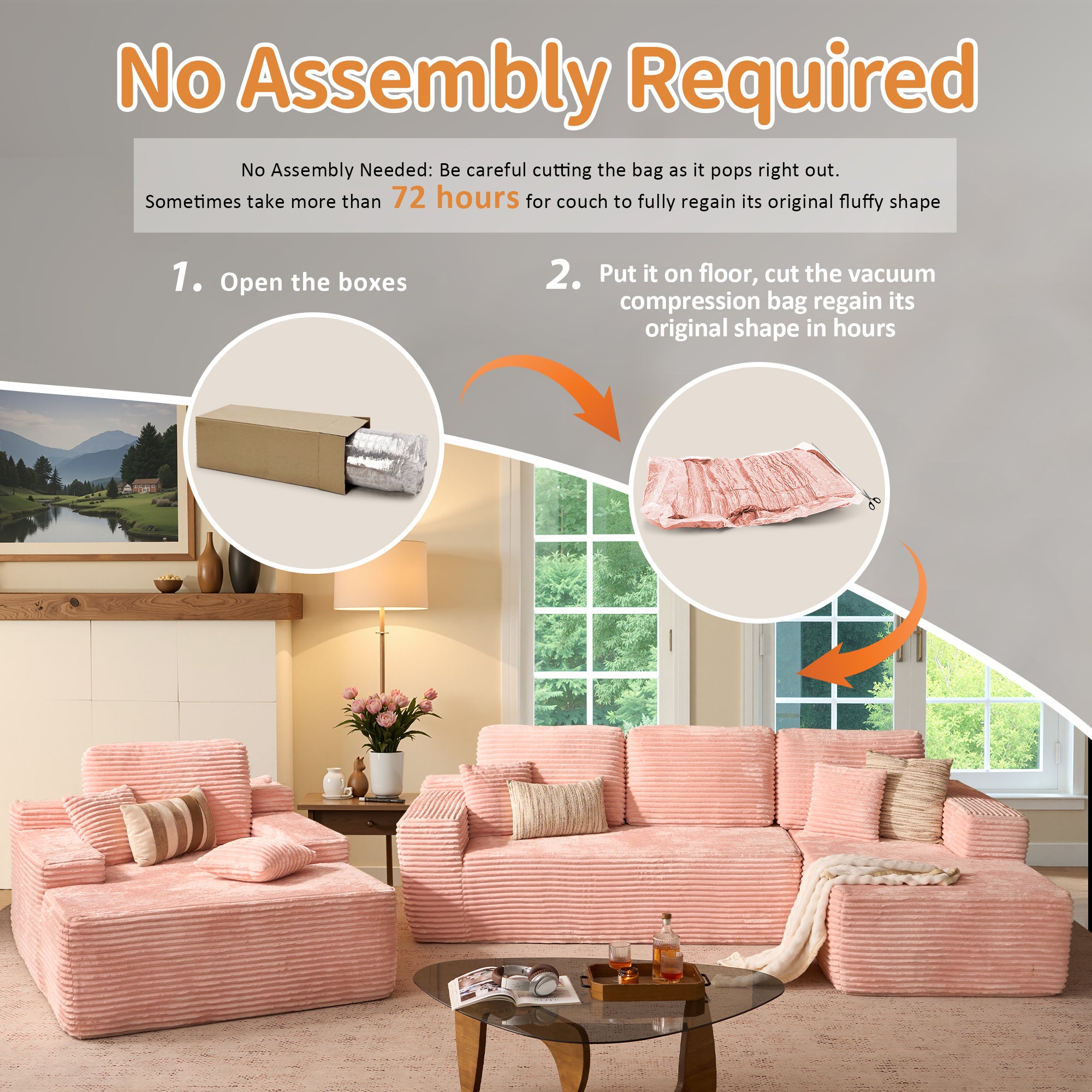 OVIOS Cloud Sectional Couch with Comfy Chaise