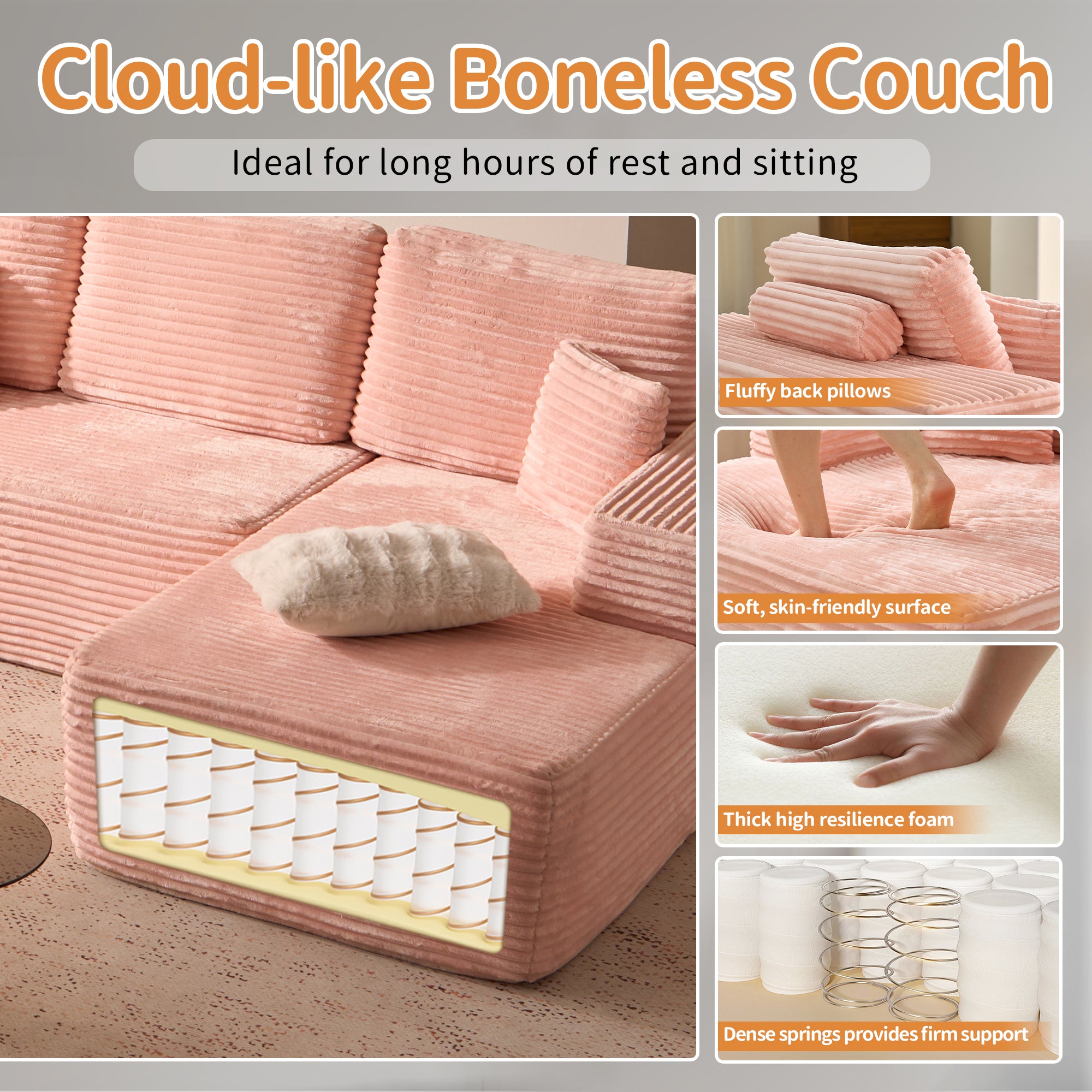 OVIOS Cloud Sectional Couch with Comfy Chaise