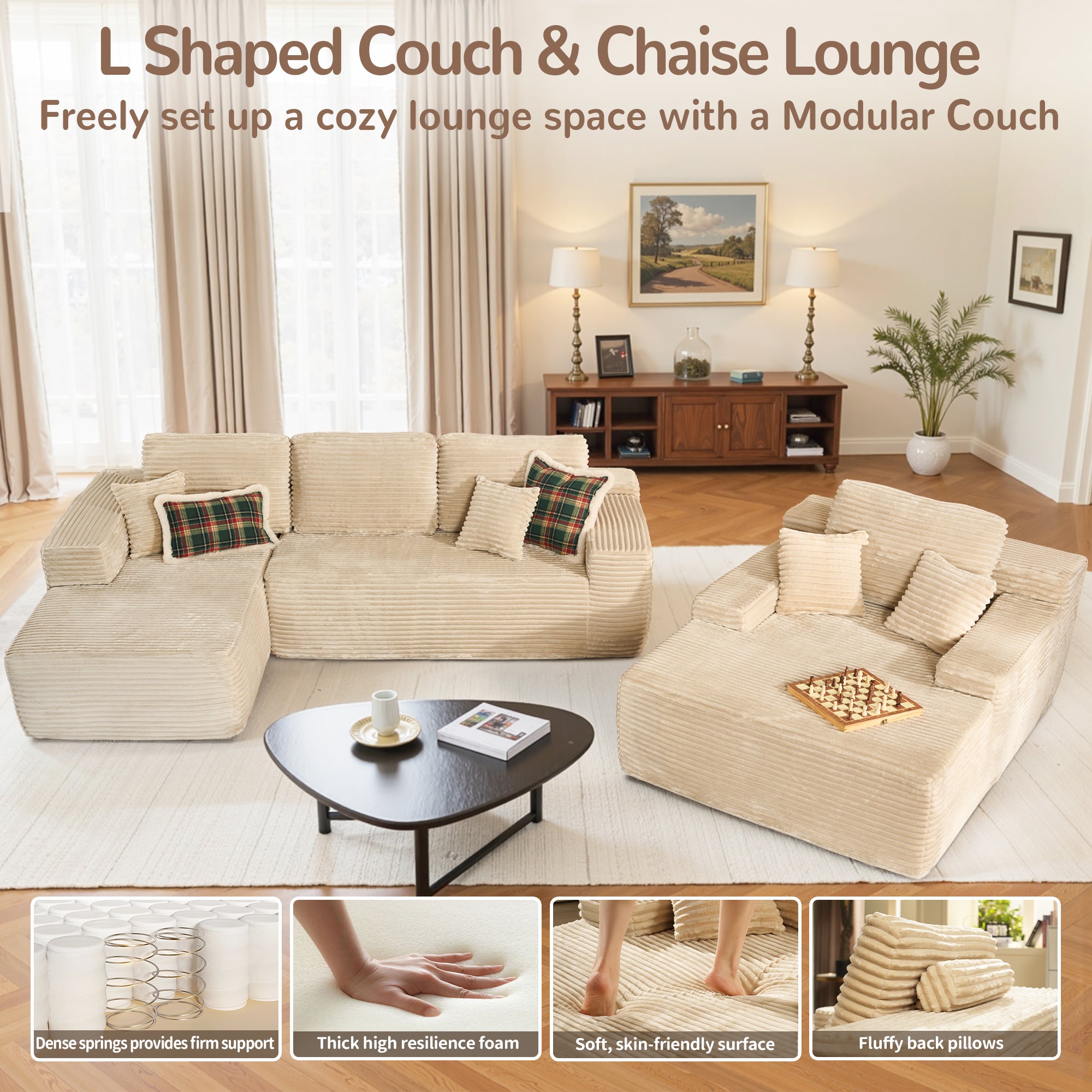 OVIOS Cloud Sectional Couch with Comfy Chaise