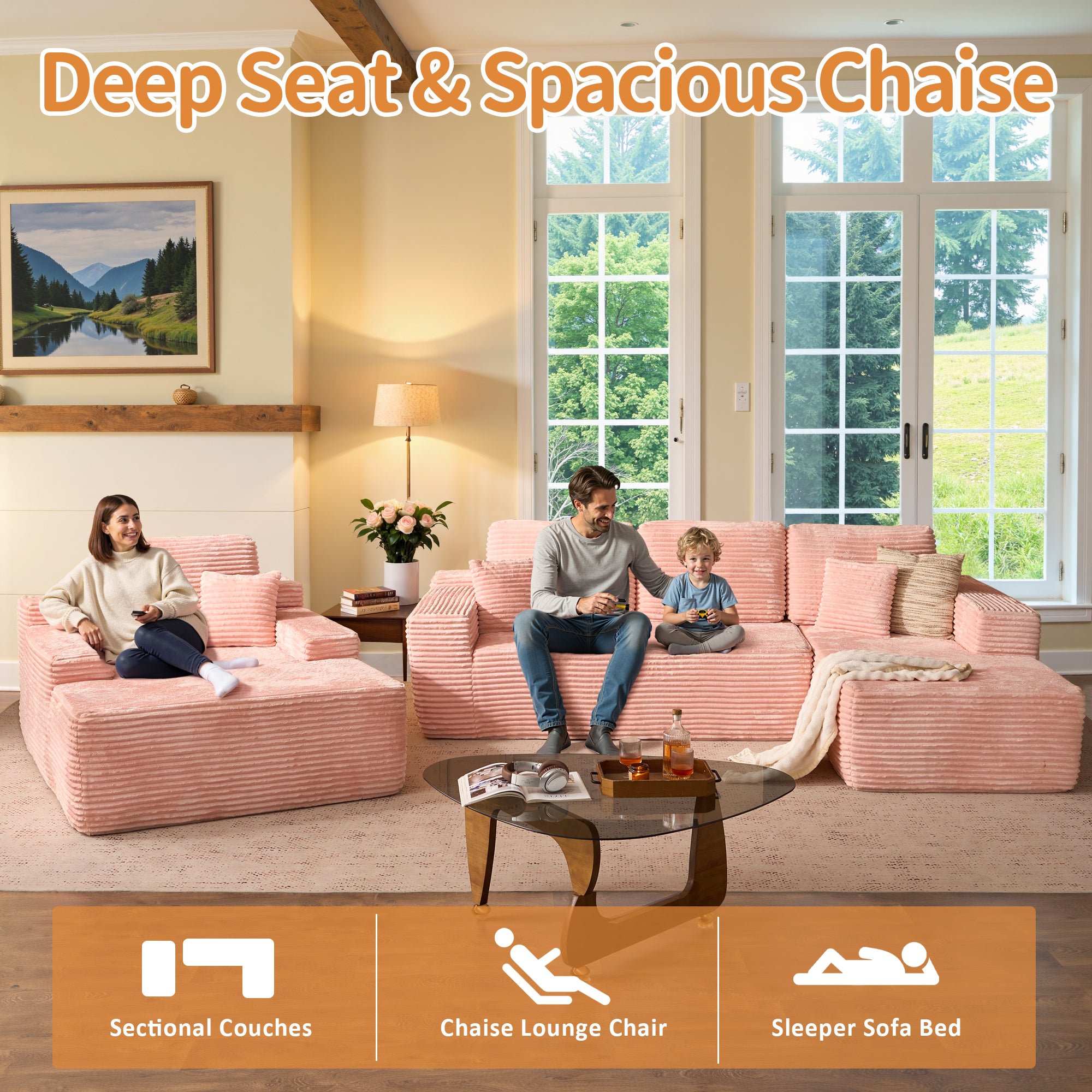 OVIOS Cloud Sectional Couch with Comfy Chaise