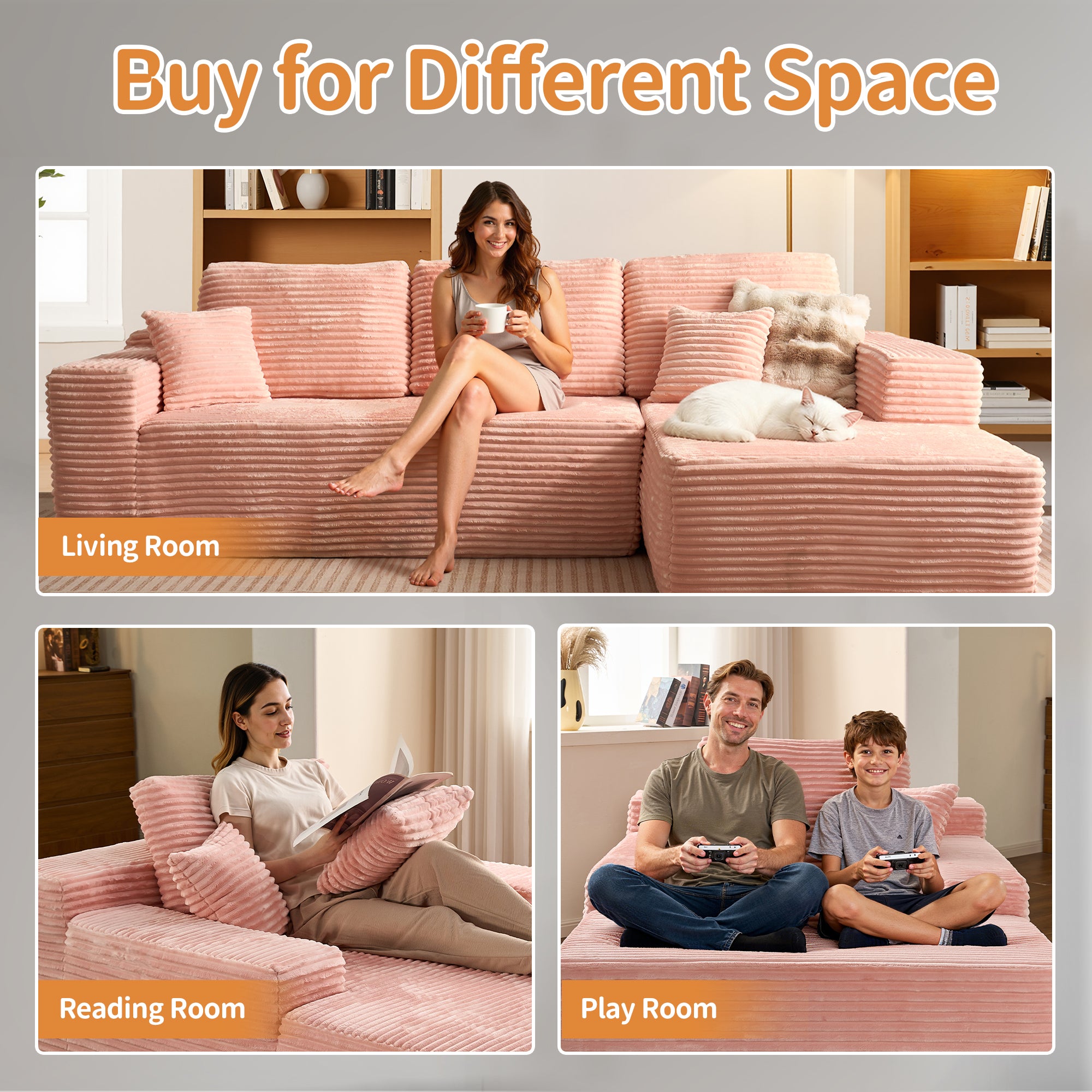 OVIOS Cloud Sectional Couch with Comfy Chaise