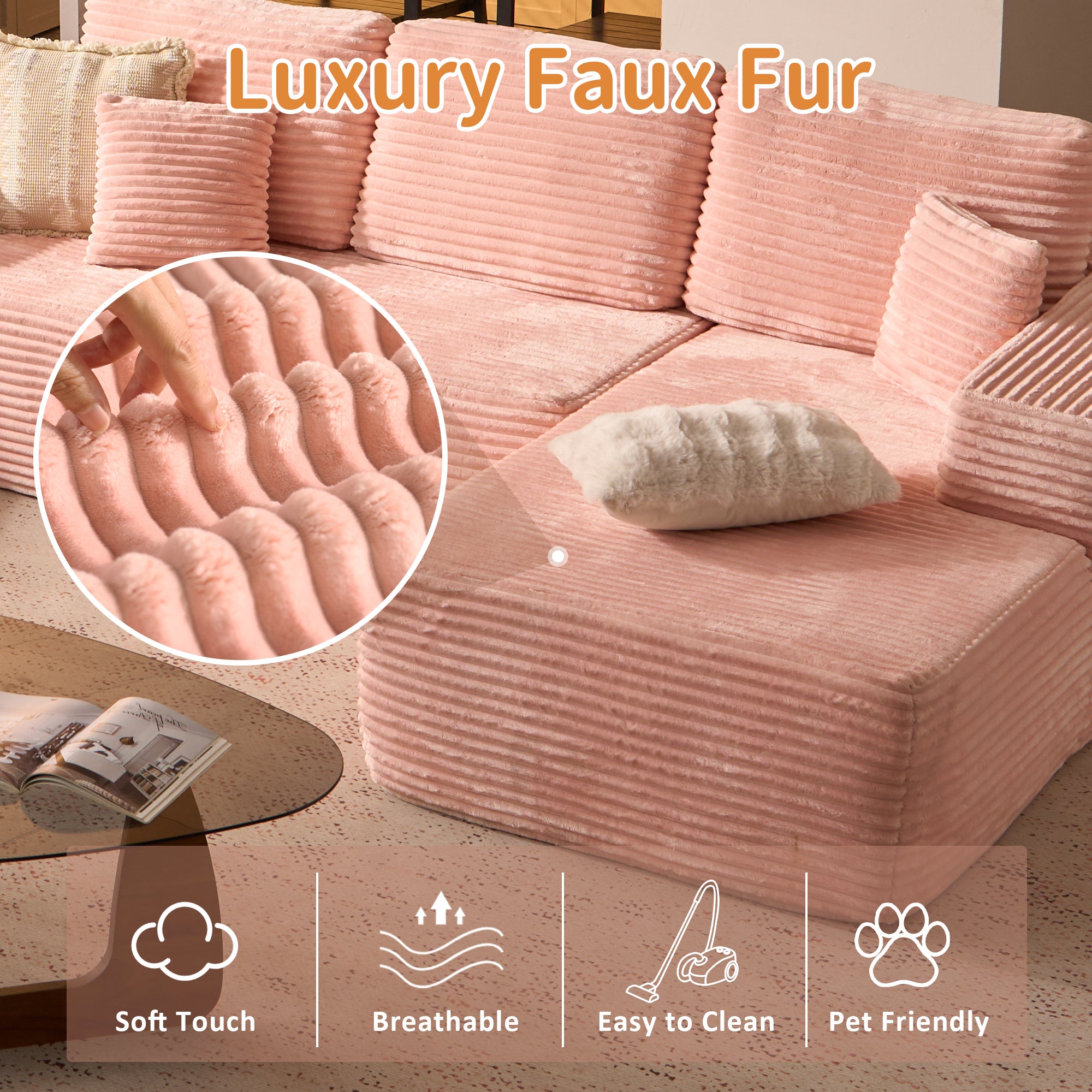 OVIOS Cloud Sectional Couch with Comfy Chaise