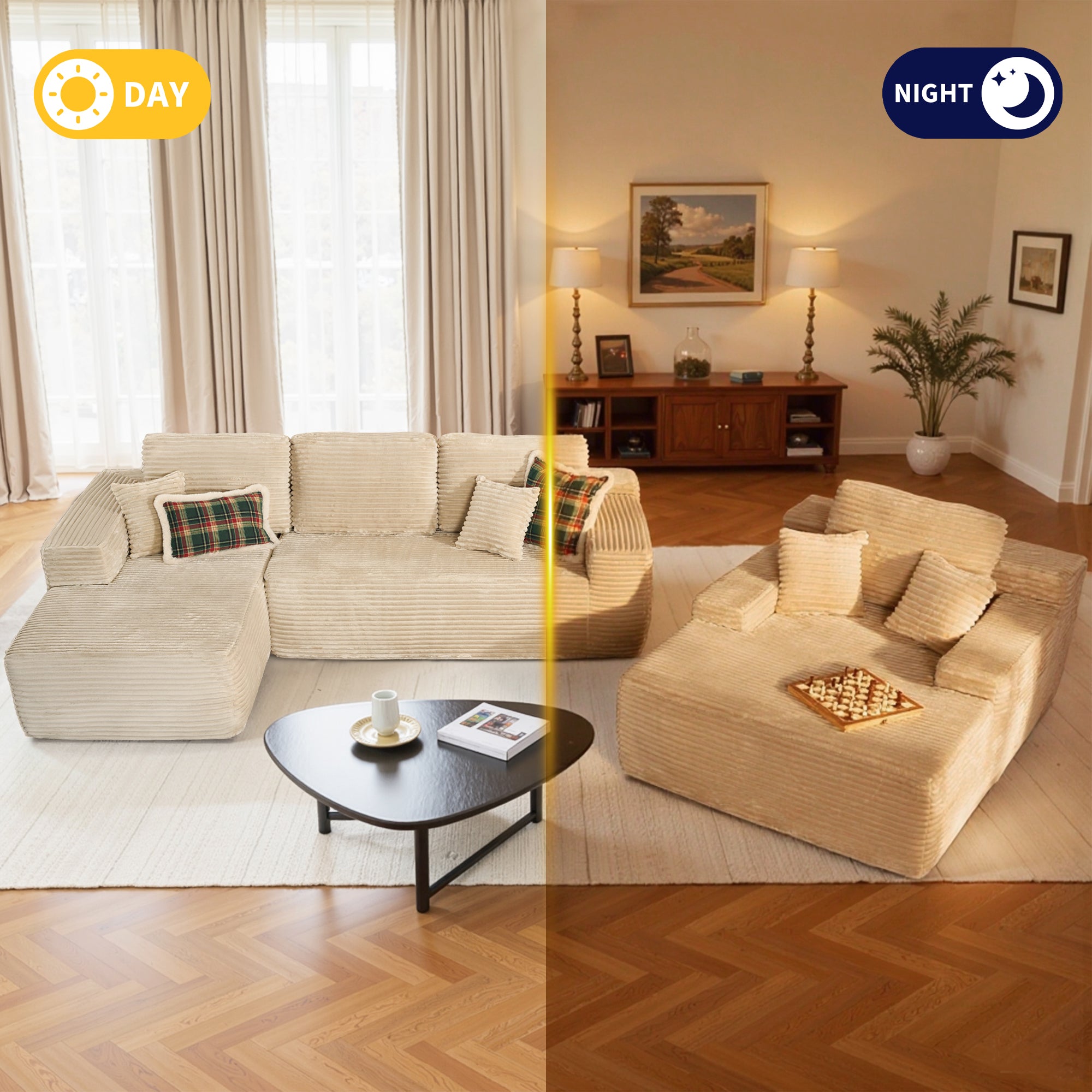 OVIOS Cloud Sectional Couch with Comfy Chaise