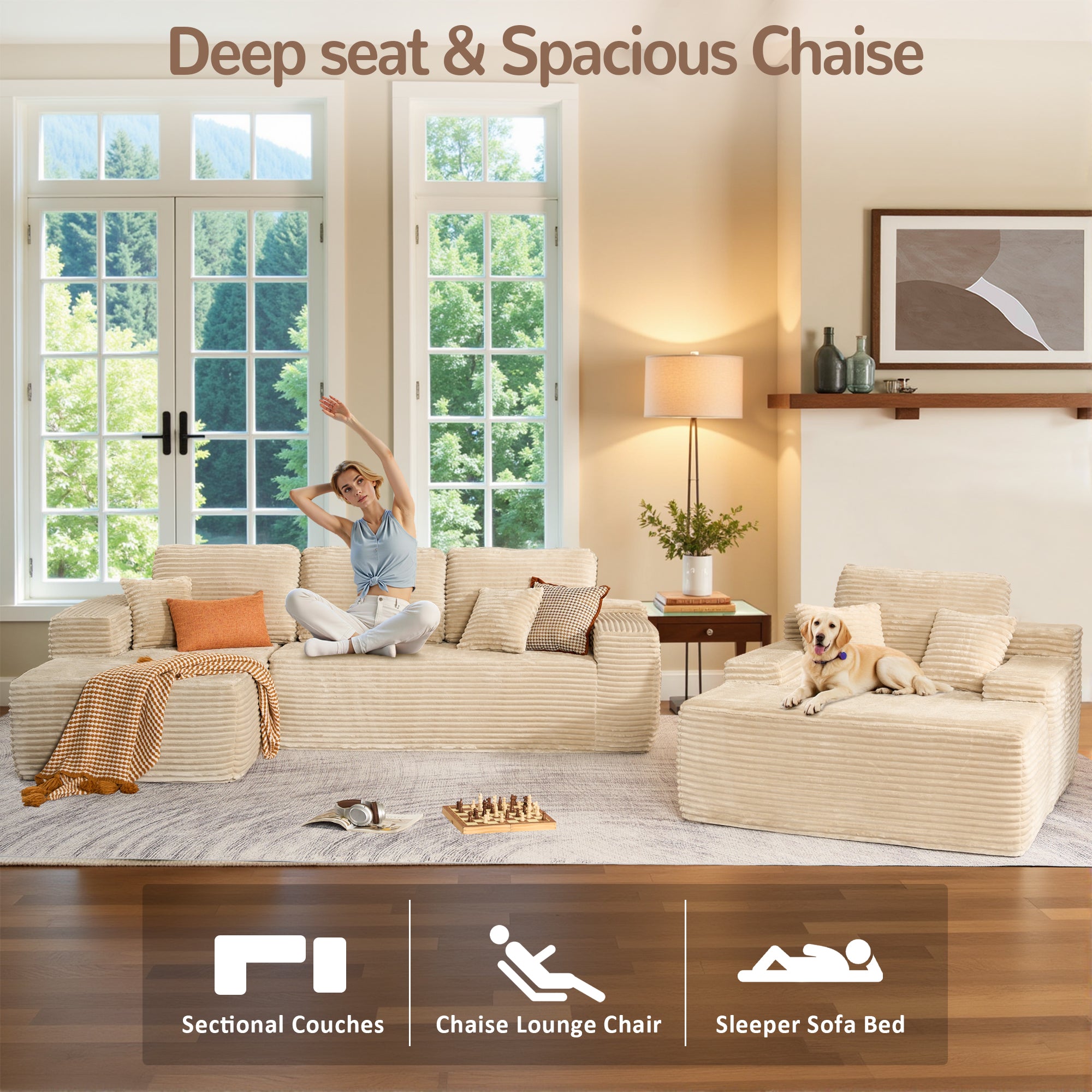 OVIOS Cloud Sectional Couch with Comfy Chaise