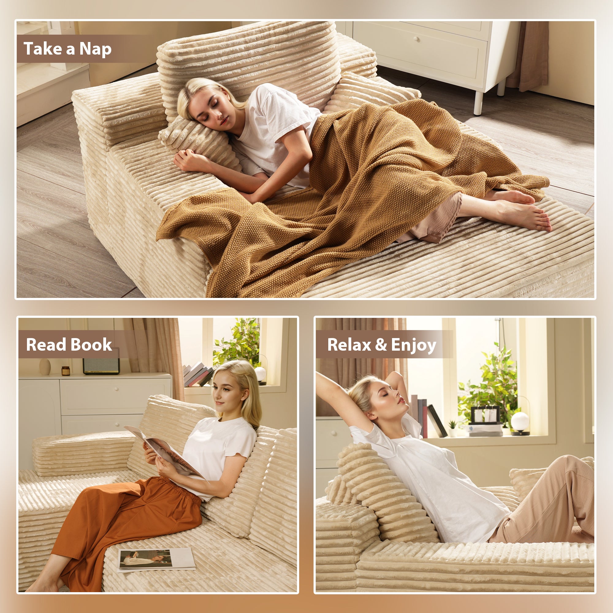 OVIOS Cloud Sectional Couch with Comfy Chaise