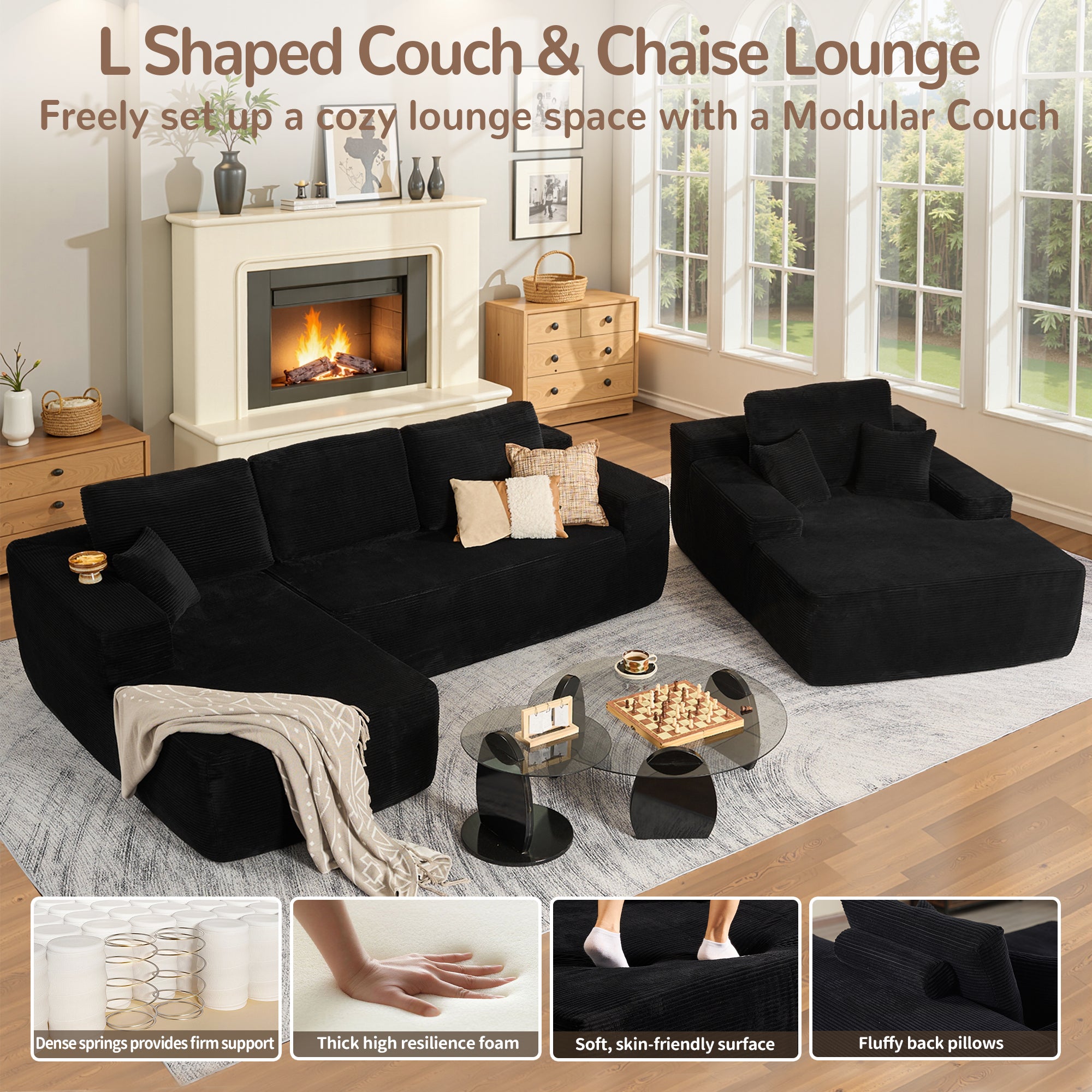 OVIOS Cloud Sectional Couch with Comfy Chaise