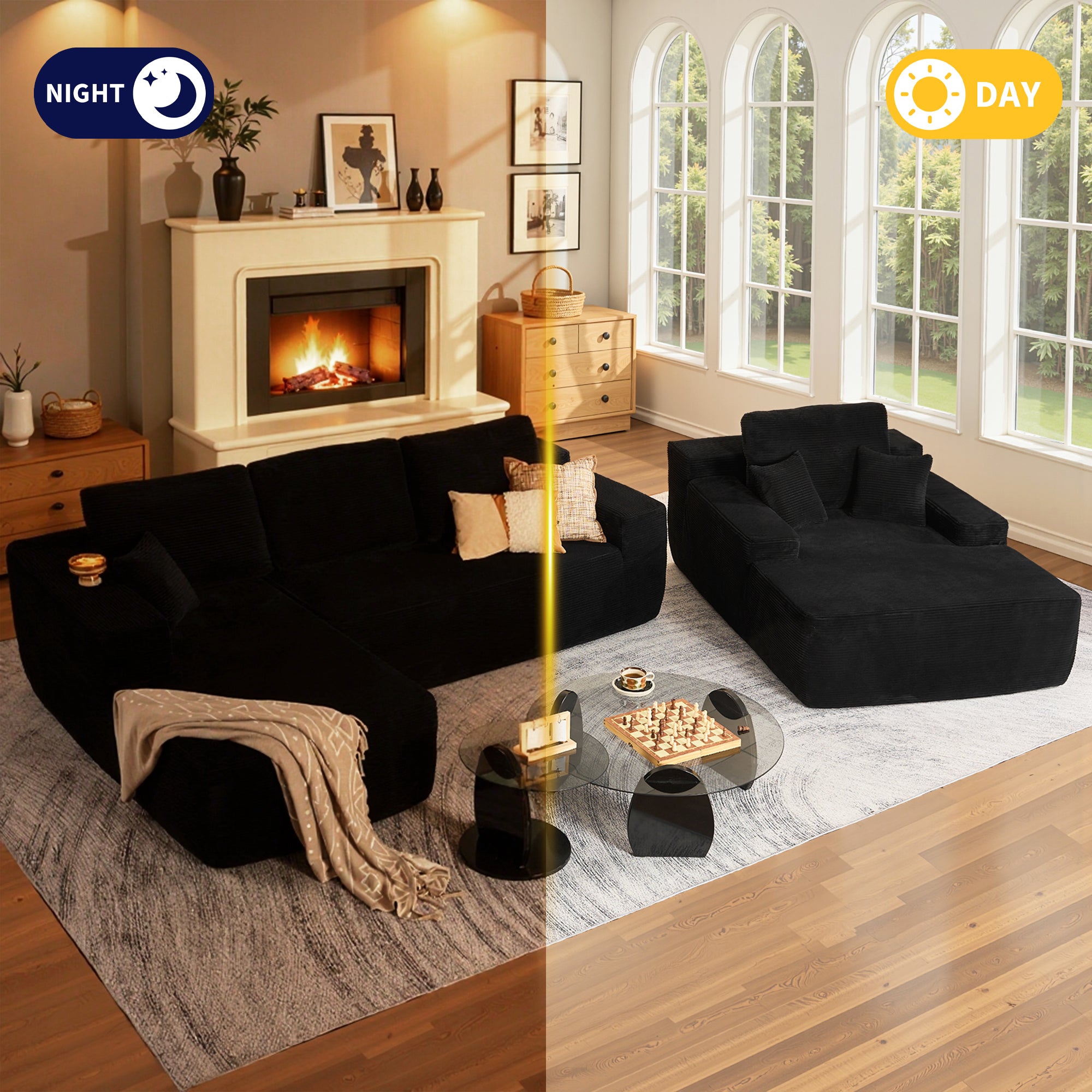 OVIOS Cloud Sectional Couch with Comfy Chaise