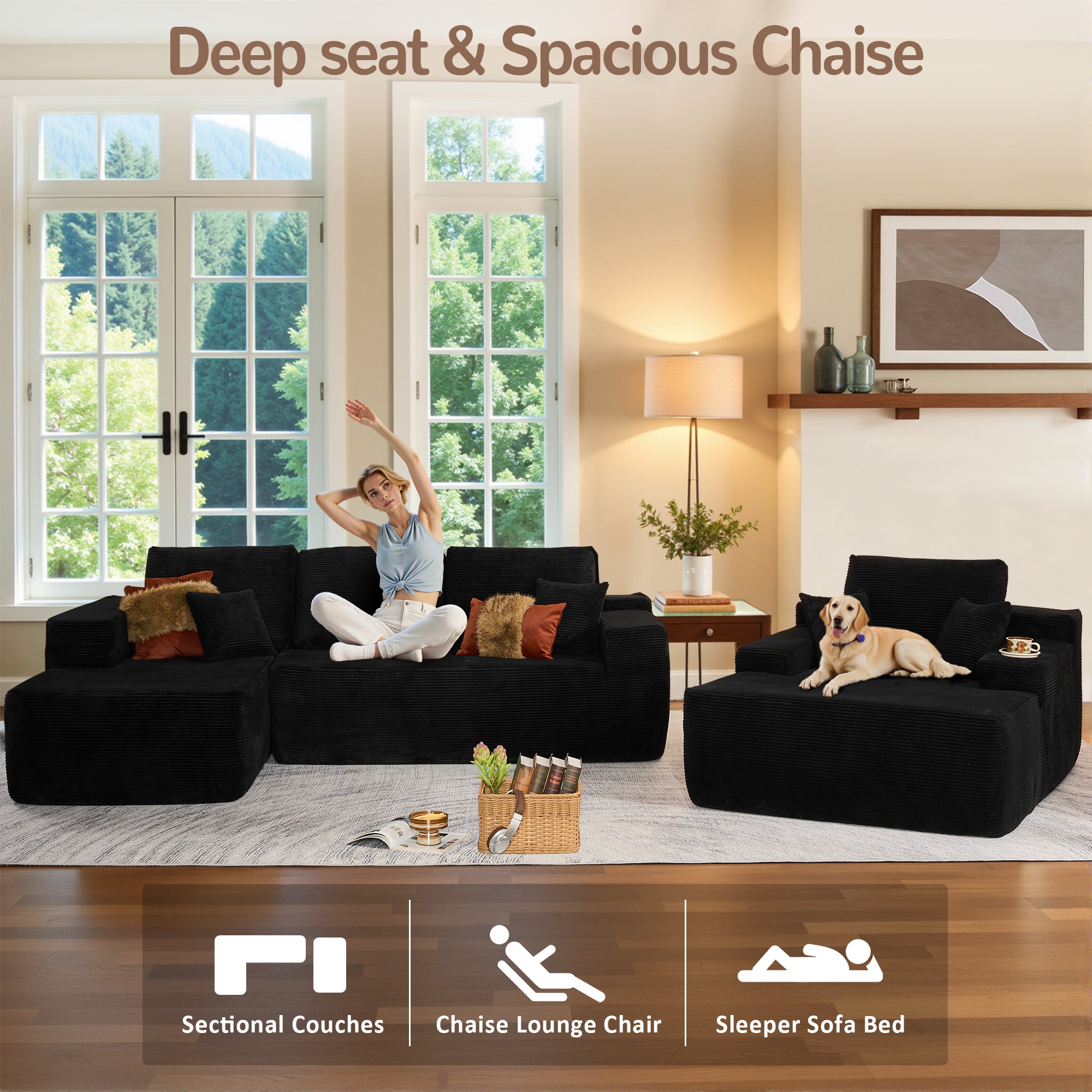 OVIOS Cloud Sectional Couch with Comfy Chaise
