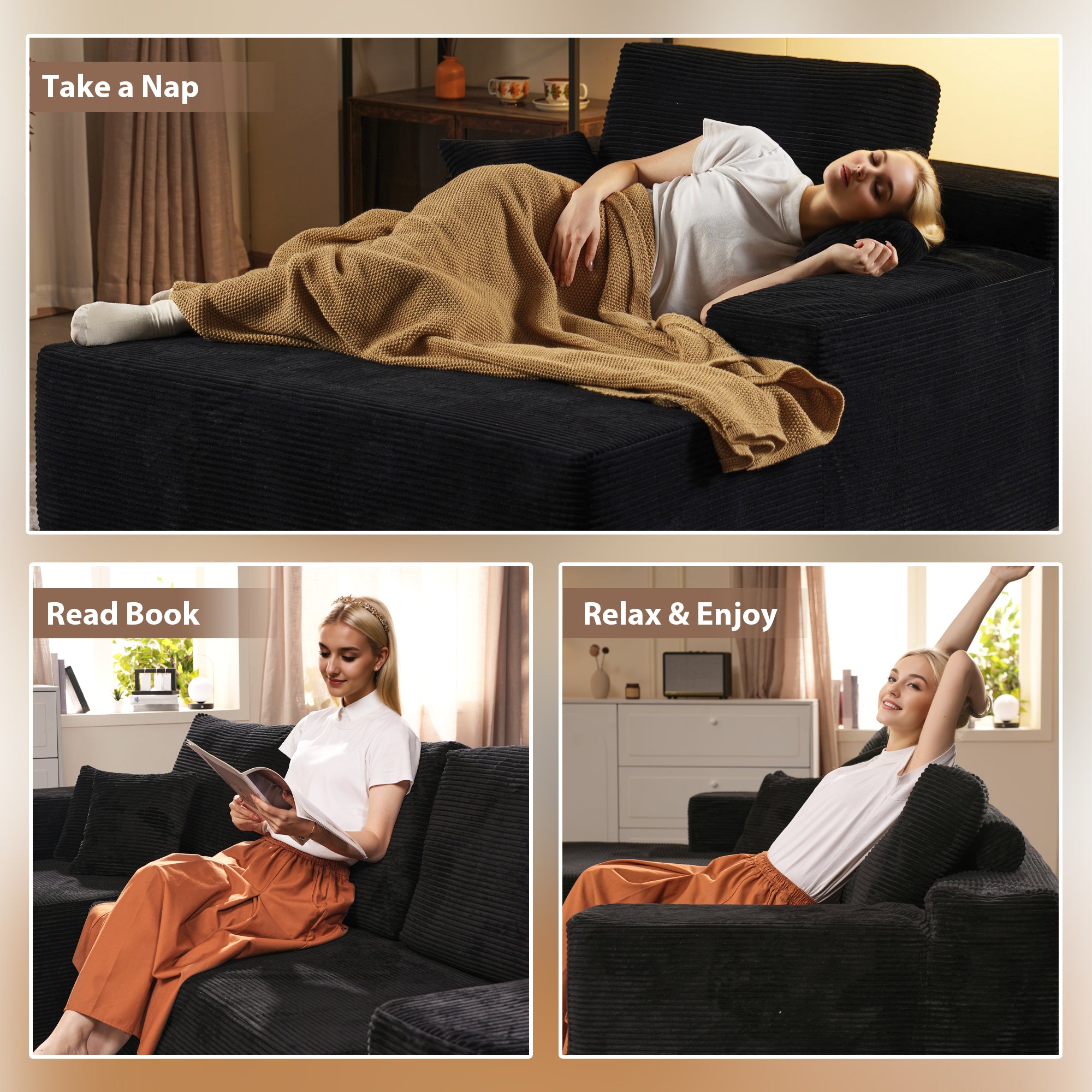 OVIOS Cloud Sectional Couch with Comfy Chaise