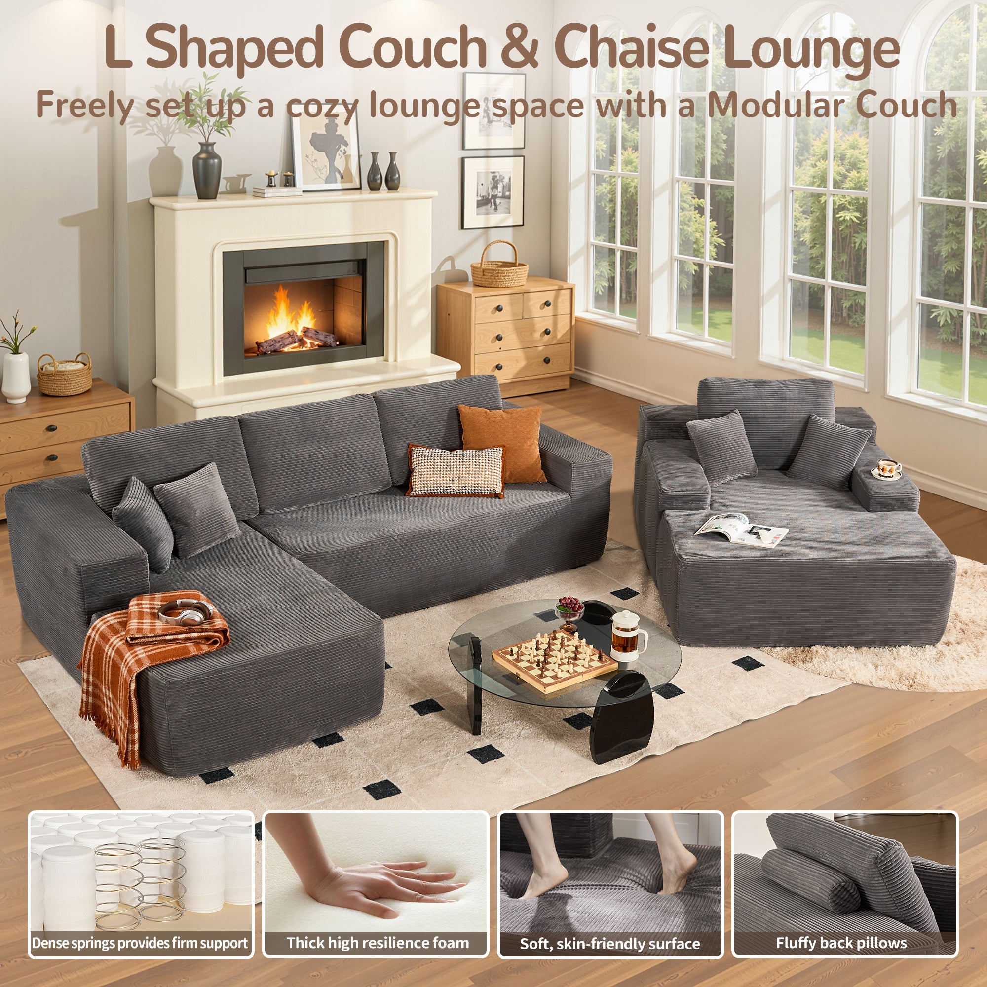 OVIOS Cloud Sectional Couch with Comfy Chaise