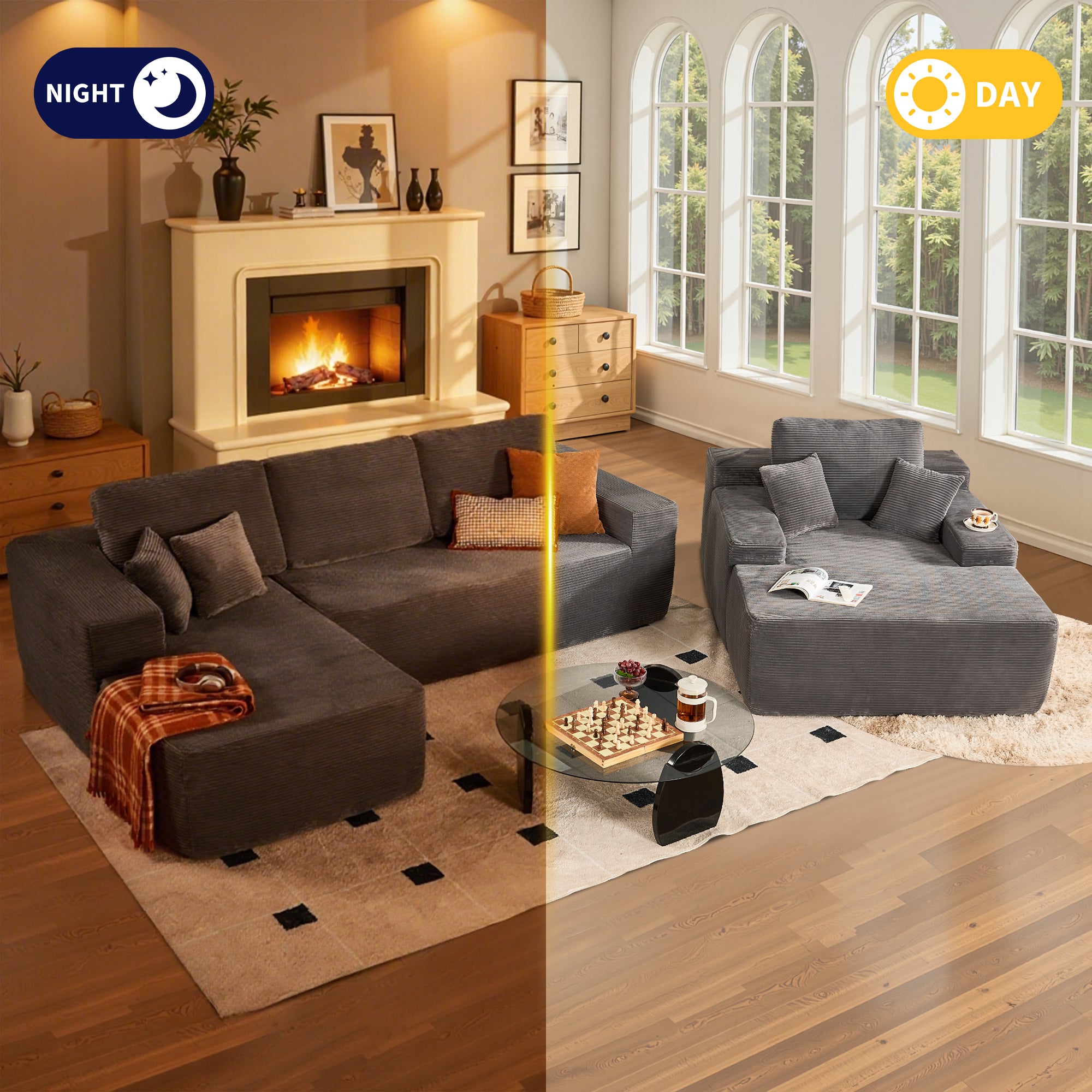 OVIOS Cloud Sectional Couch with Comfy Chaise