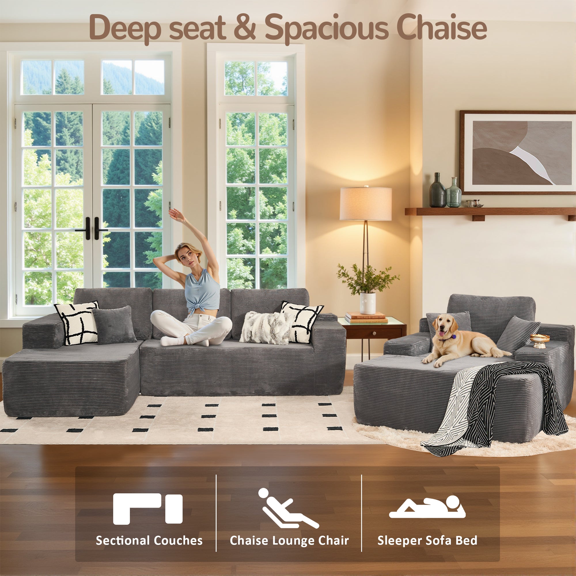 OVIOS Cloud Sectional Couch with Comfy Chaise