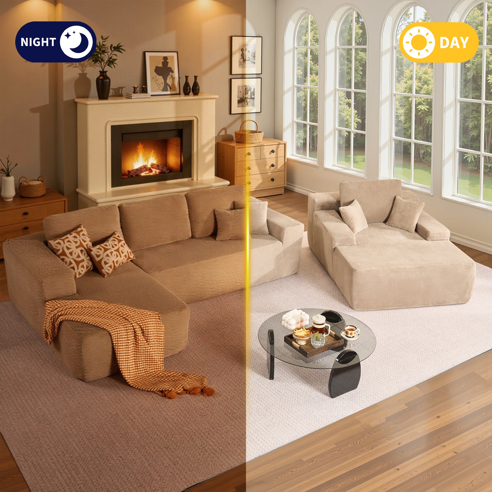 OVIOS Cloud Sectional Couch with Comfy Chaise