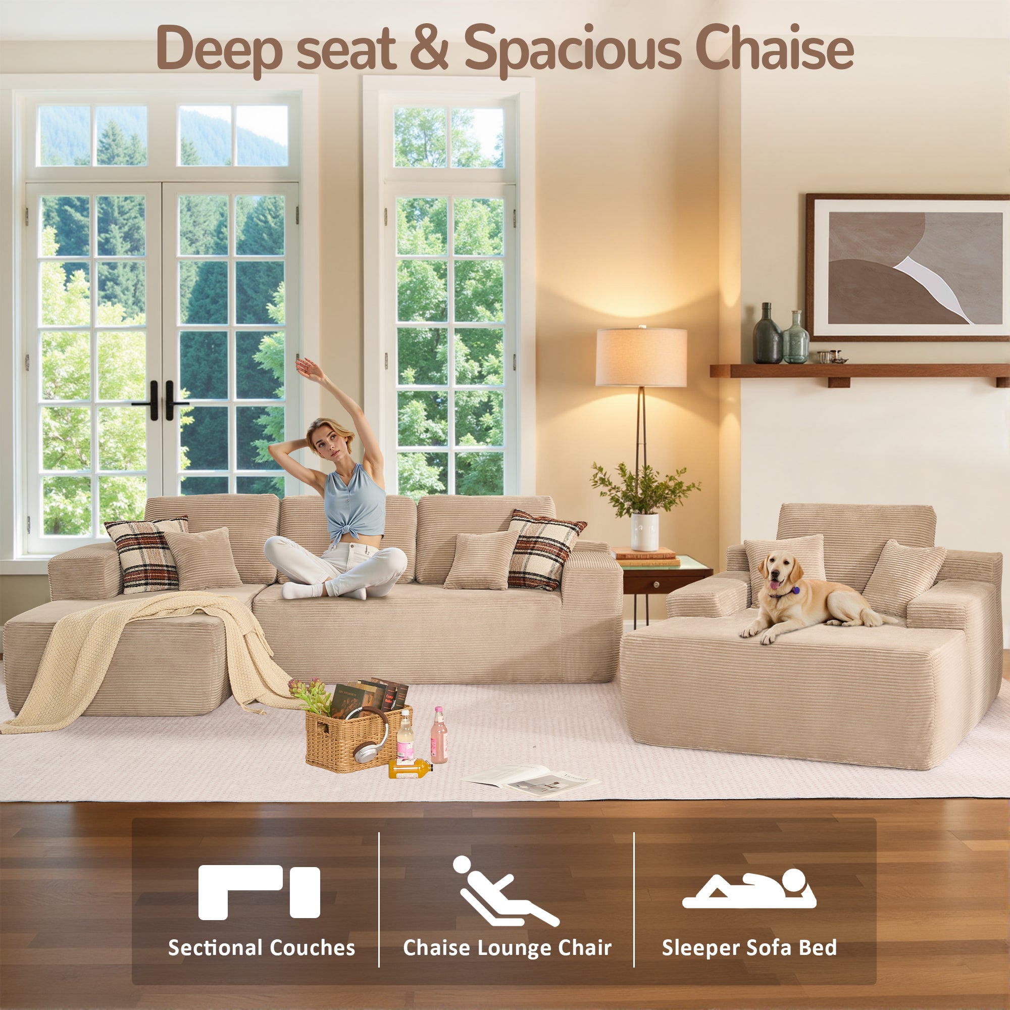 OVIOS Cloud Sectional Couch with Comfy Chaise