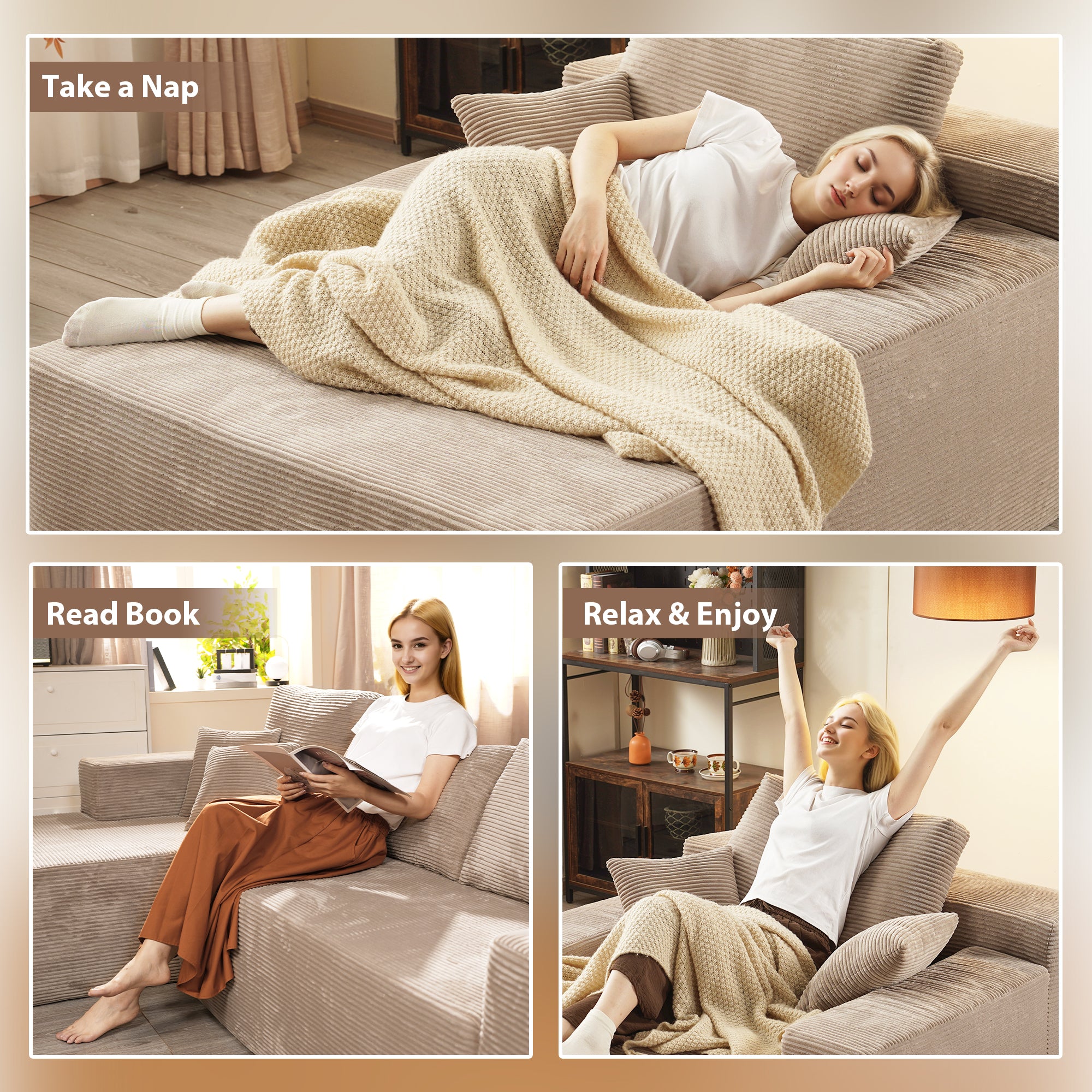 OVIOS Cloud Sectional Couch with Comfy Chaise