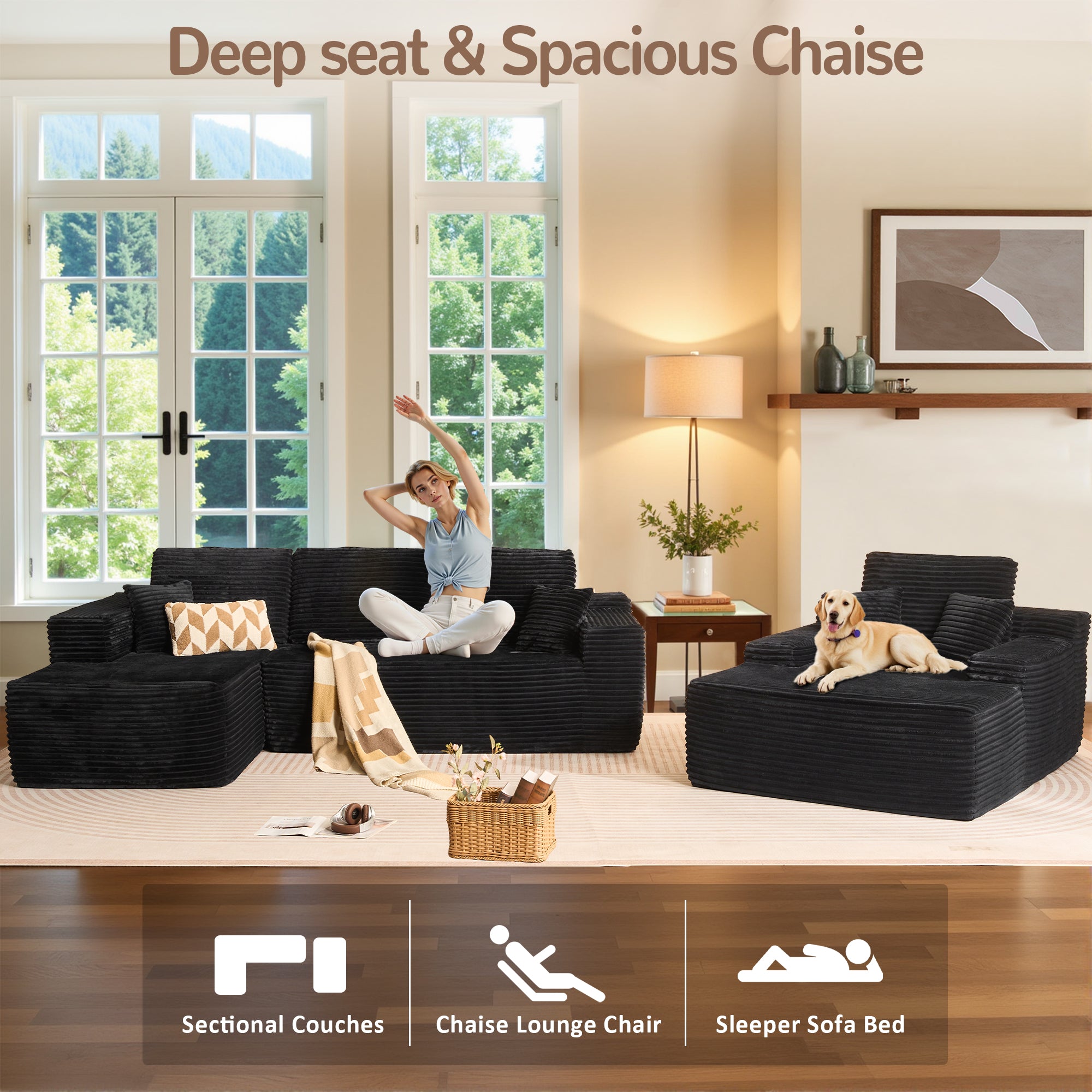 OVIOS Cloud Sectional Couch with Comfy Chaise