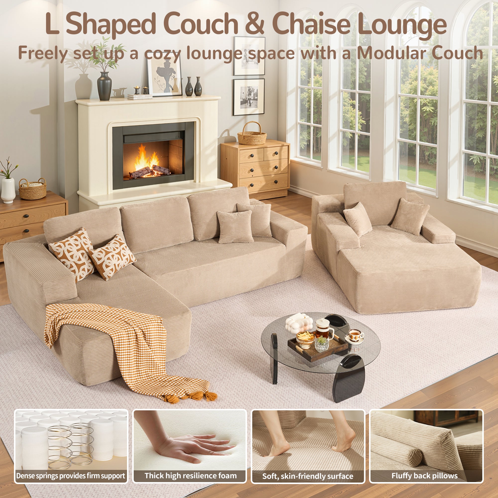 OVIOS Cloud Sectional Couch with Comfy Chaise