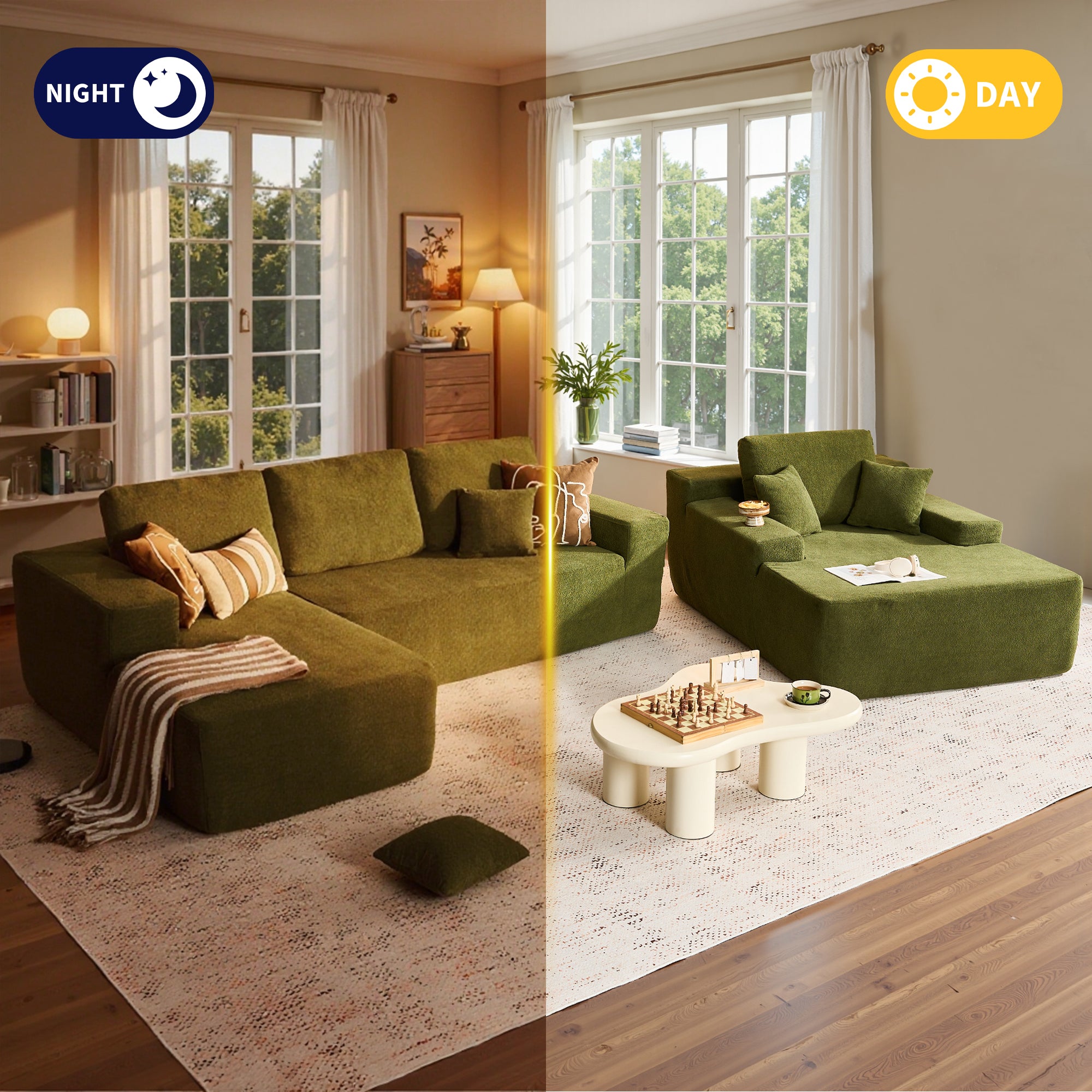 OVIOS Cloud Sectional Couch with Comfy Chaise