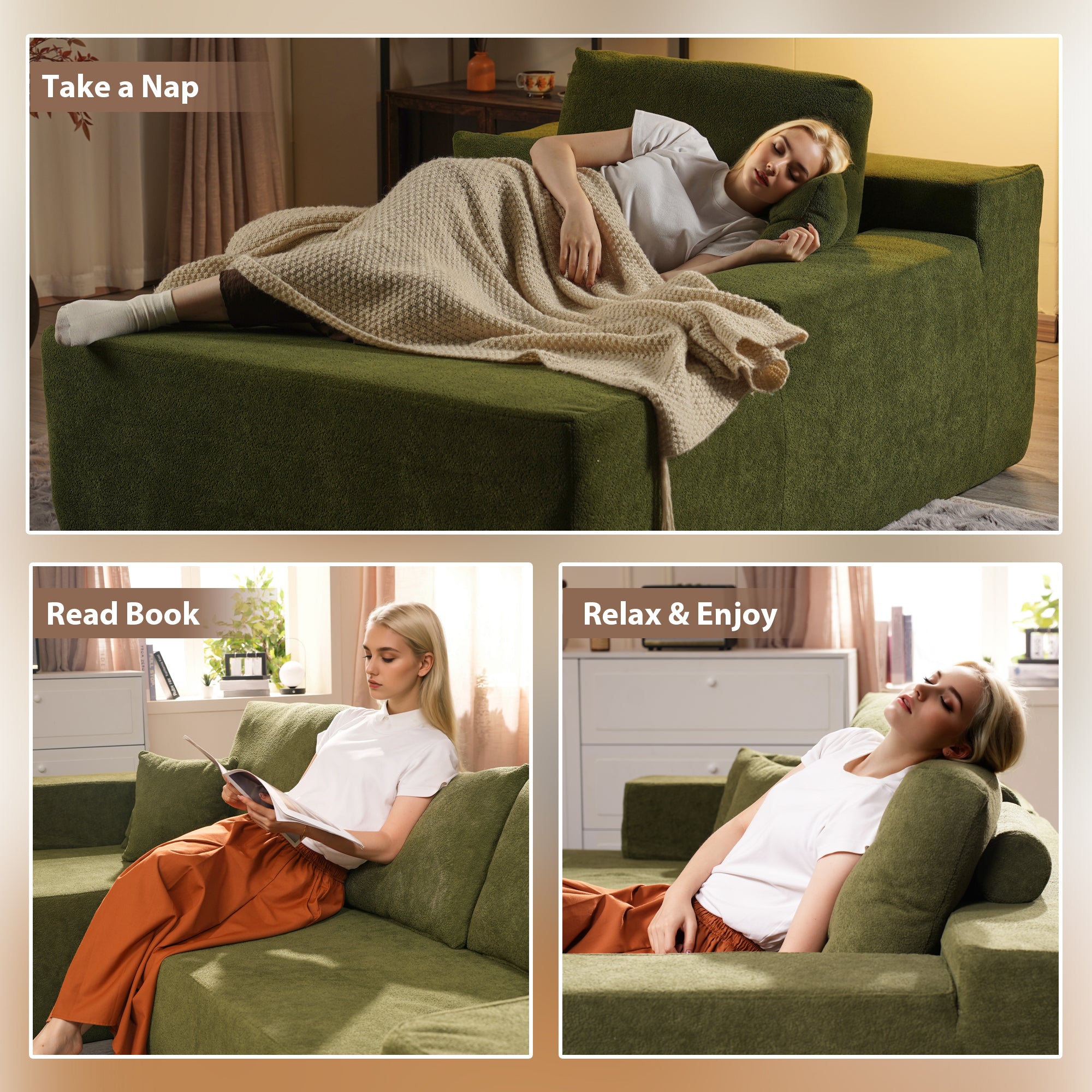 OVIOS Cloud Sectional Couch with Comfy Chaise