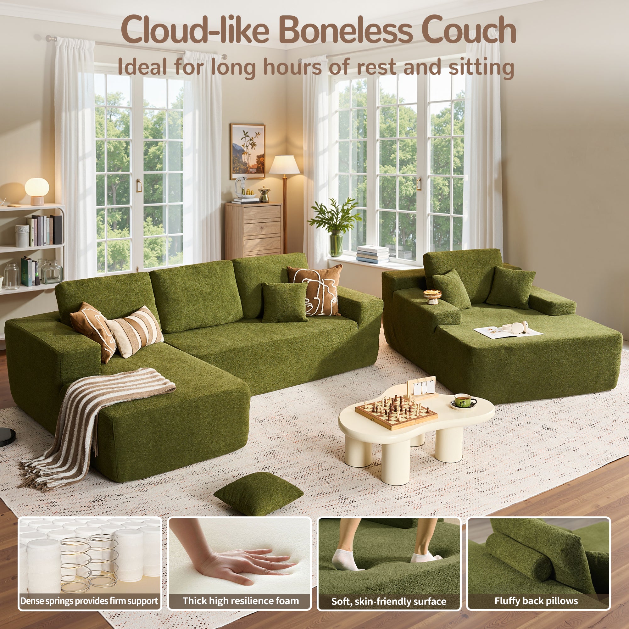 OVIOS Cloud Sectional Couch with Comfy Chaise