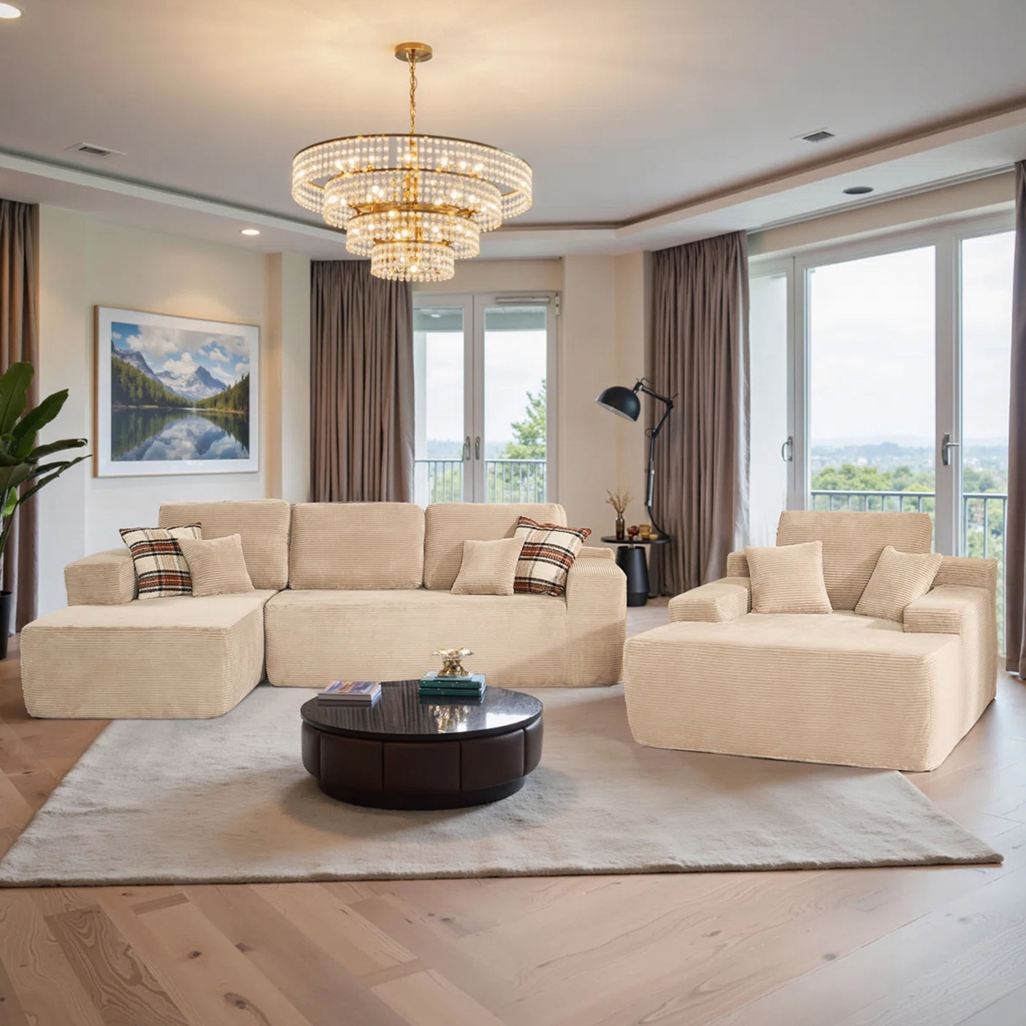 OVIOS Cloud Sectional Couch with Comfy Chaise