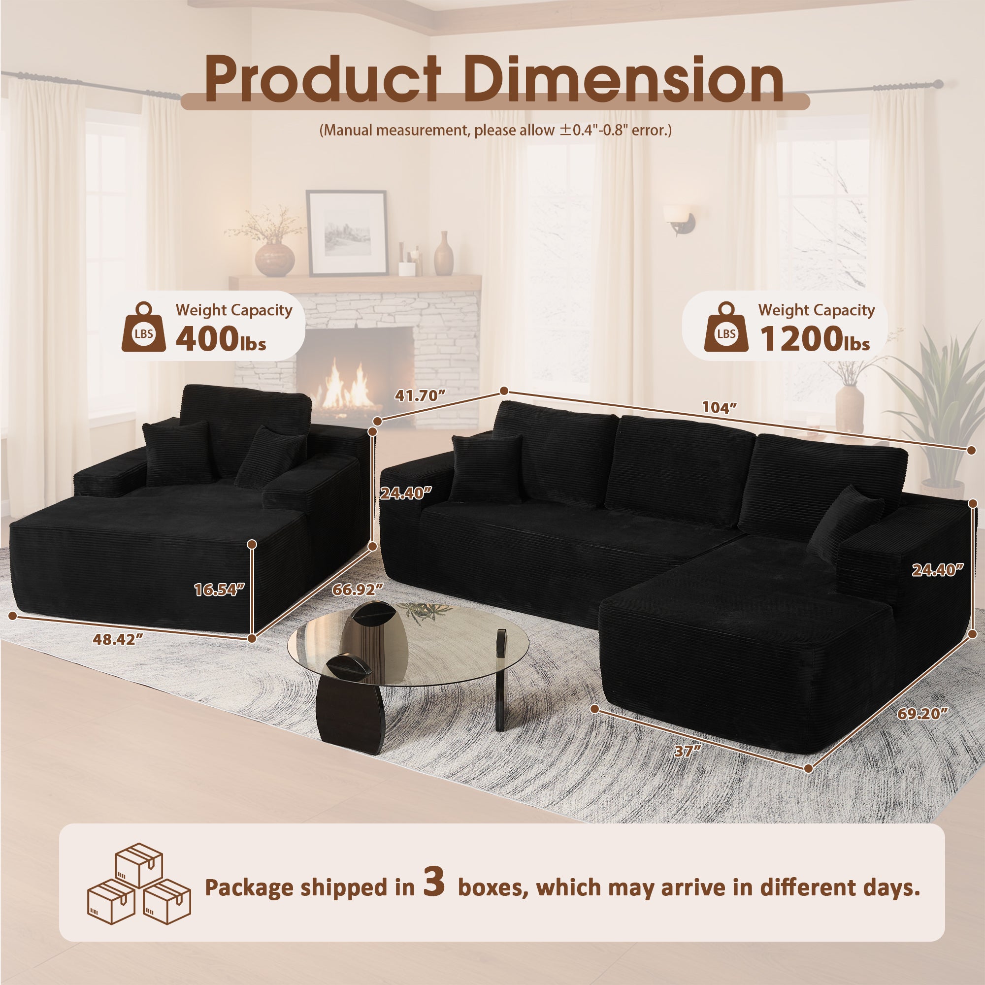 OVIOS Cloud Sectional Couch with Comfy Chaise