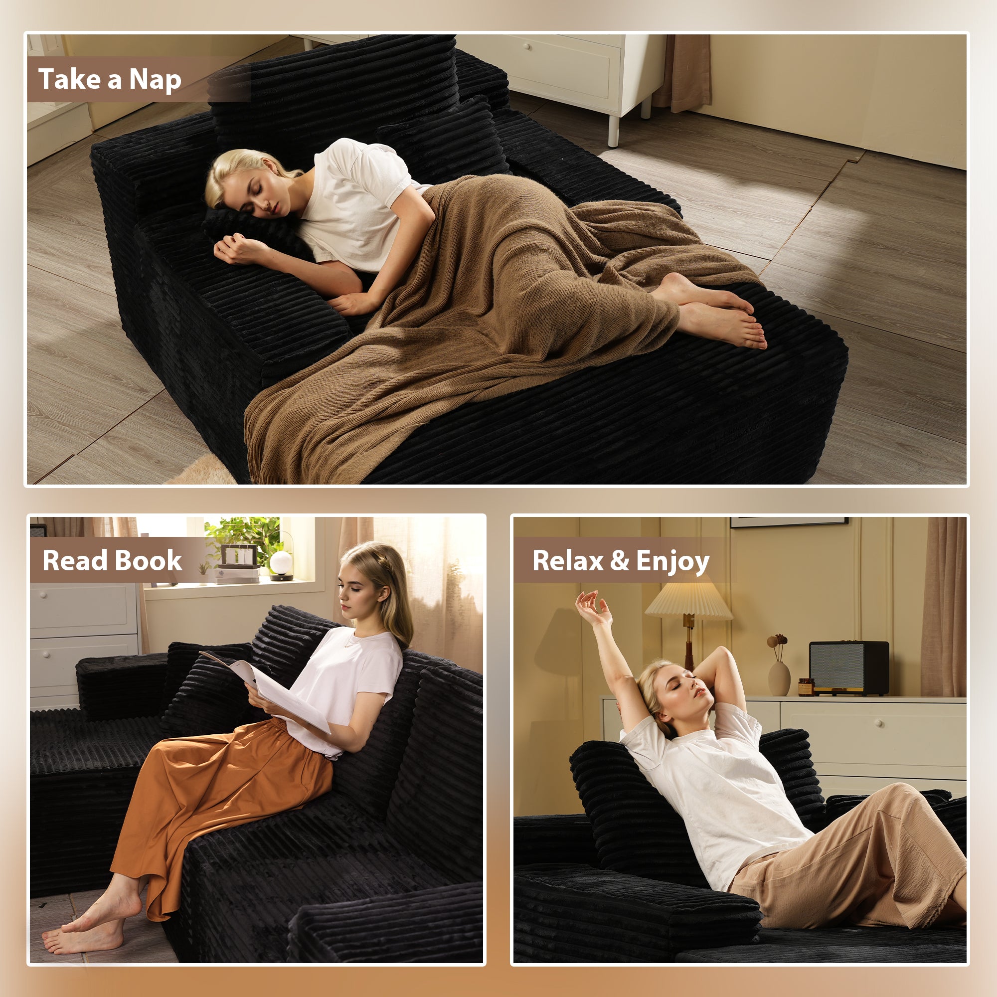 OVIOS Cloud Sectional Couch with Comfy Chaise