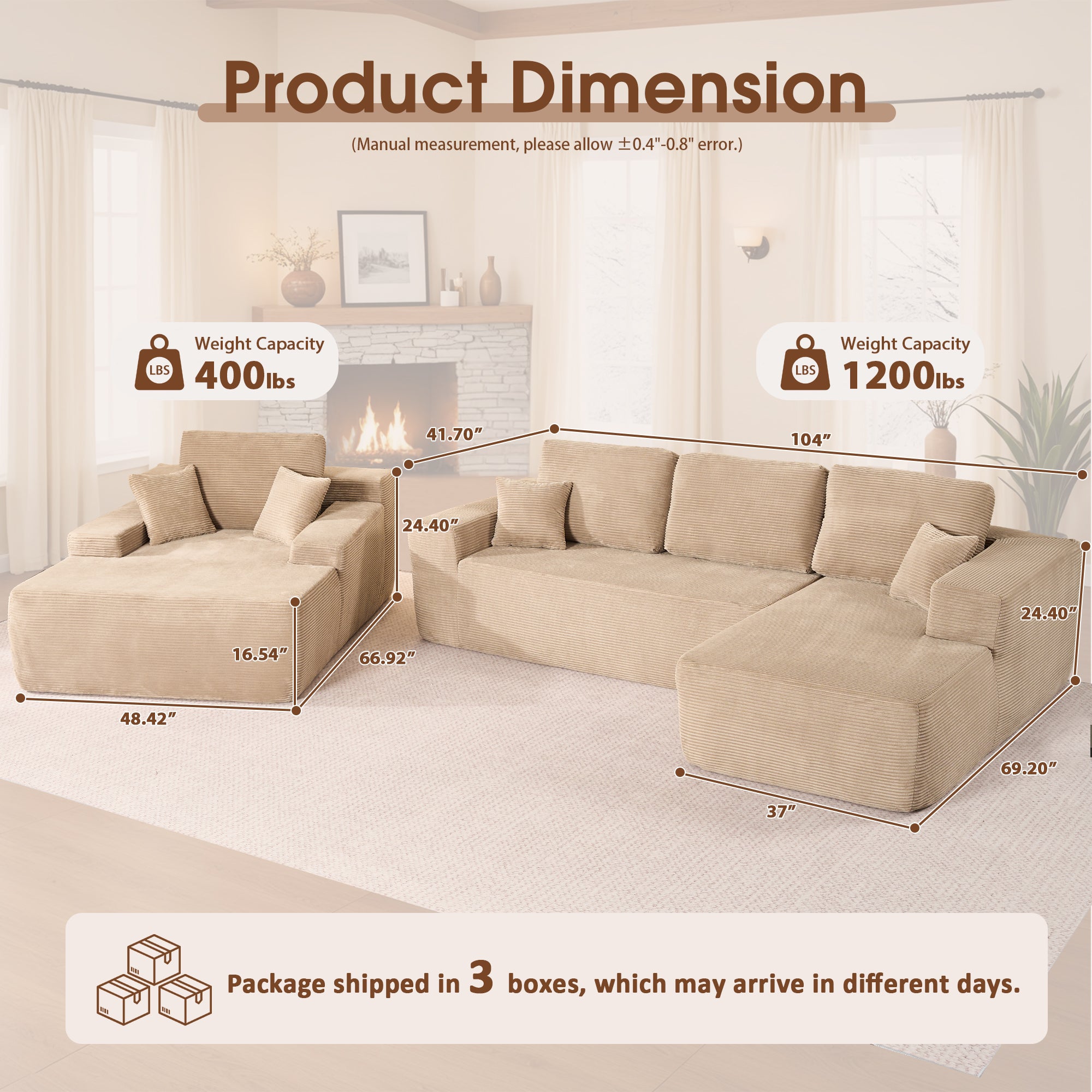 OVIOS Cloud Sectional Couch with Comfy Chaise