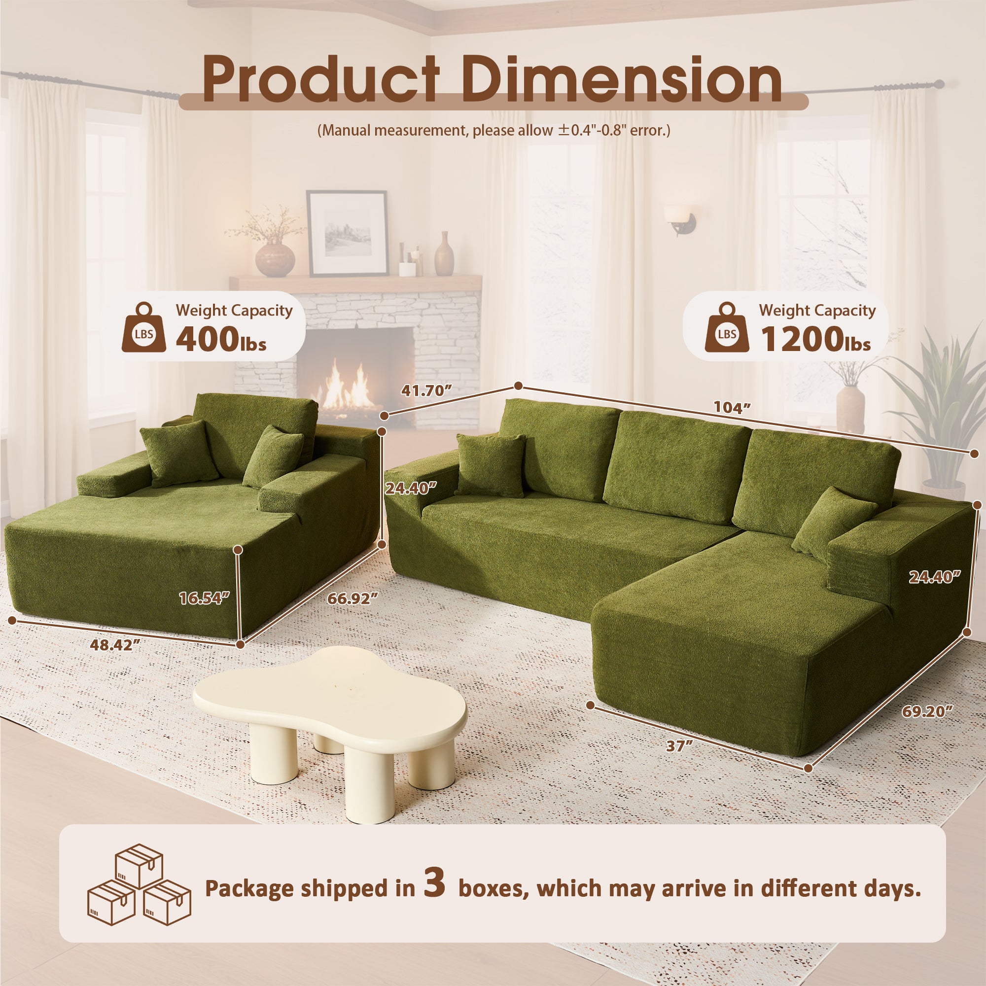 OVIOS Cloud Sectional Couch with Comfy Chaise