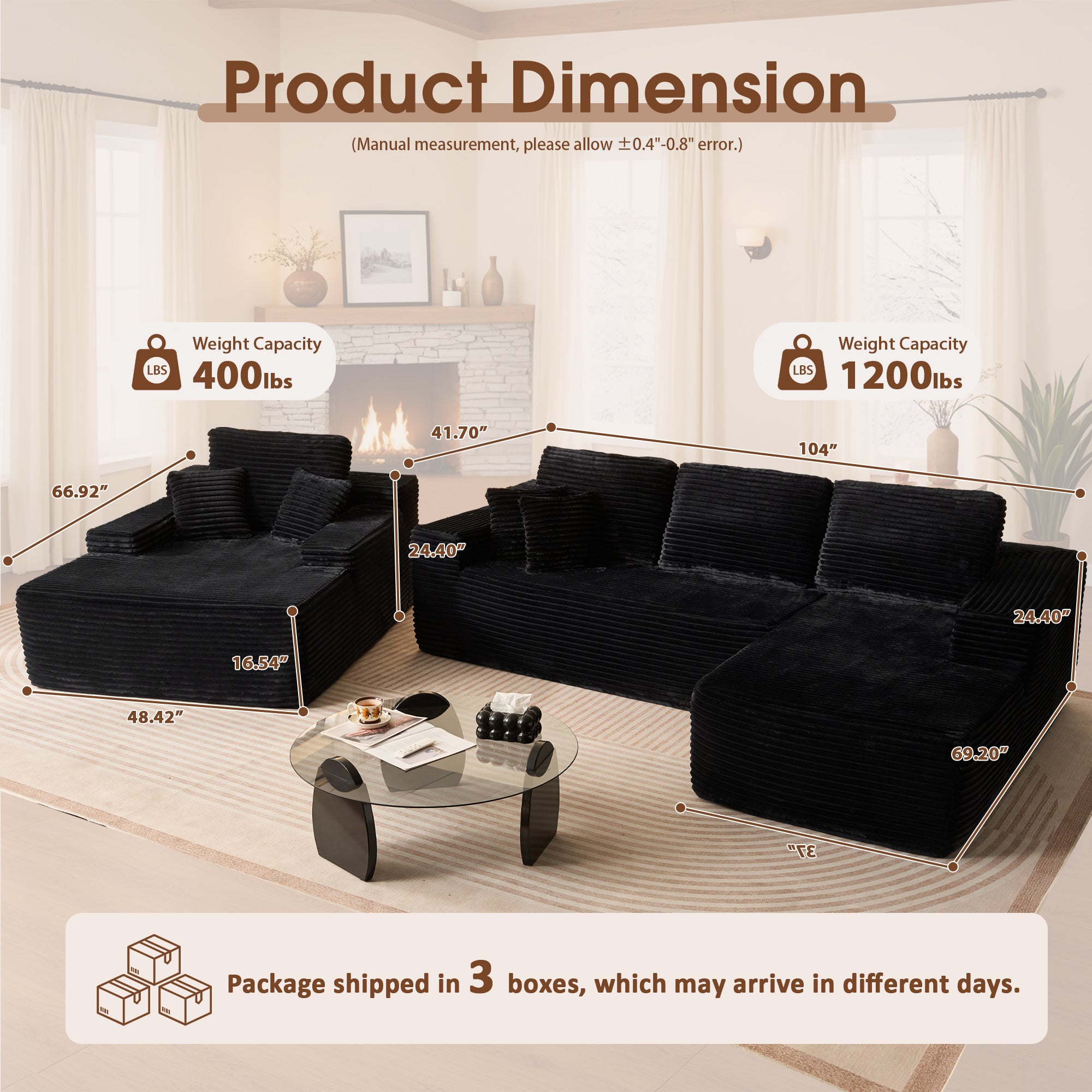 OVIOS Cloud Sectional Couch with Comfy Chaise