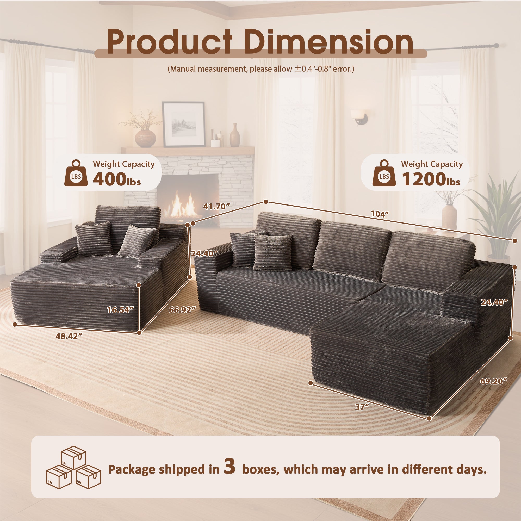 OVIOS Cloud Sectional Couch with Comfy Chaise