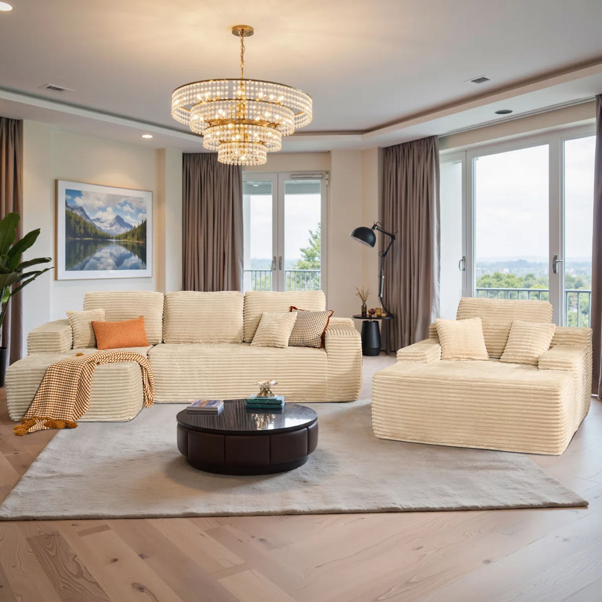 OVIOS Cloud Sectional Couch with Comfy Chaise