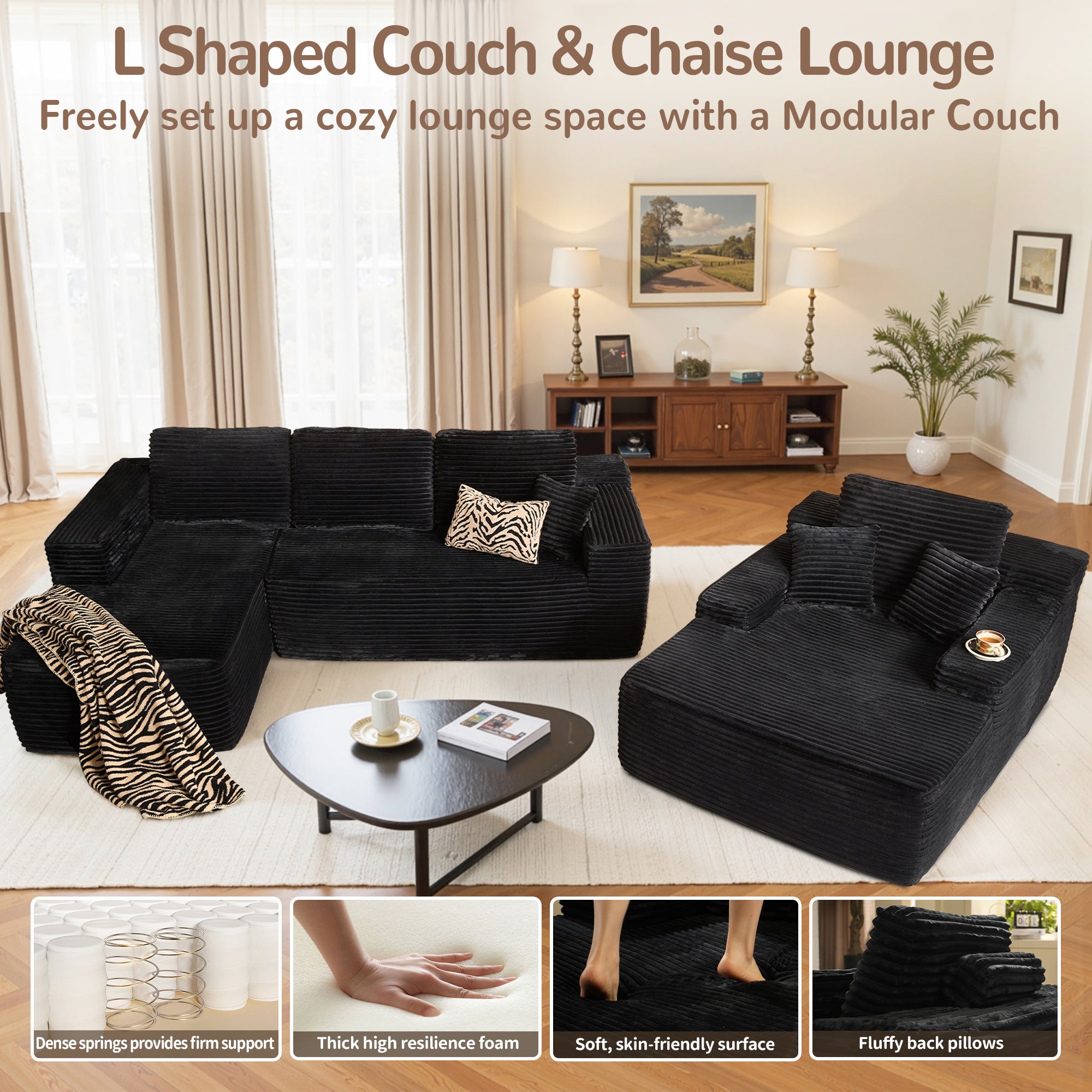 OVIOS Cloud Sectional Couch with Comfy Chaise