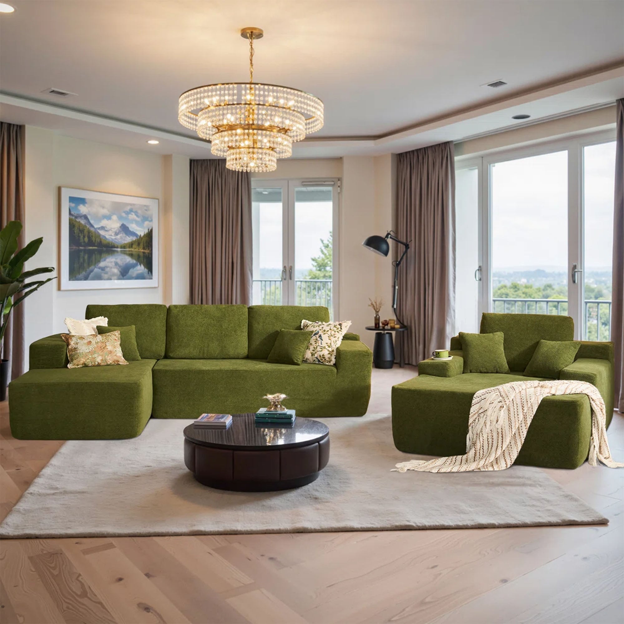 OVIOS Cloud Sectional Couch with Comfy Chaise