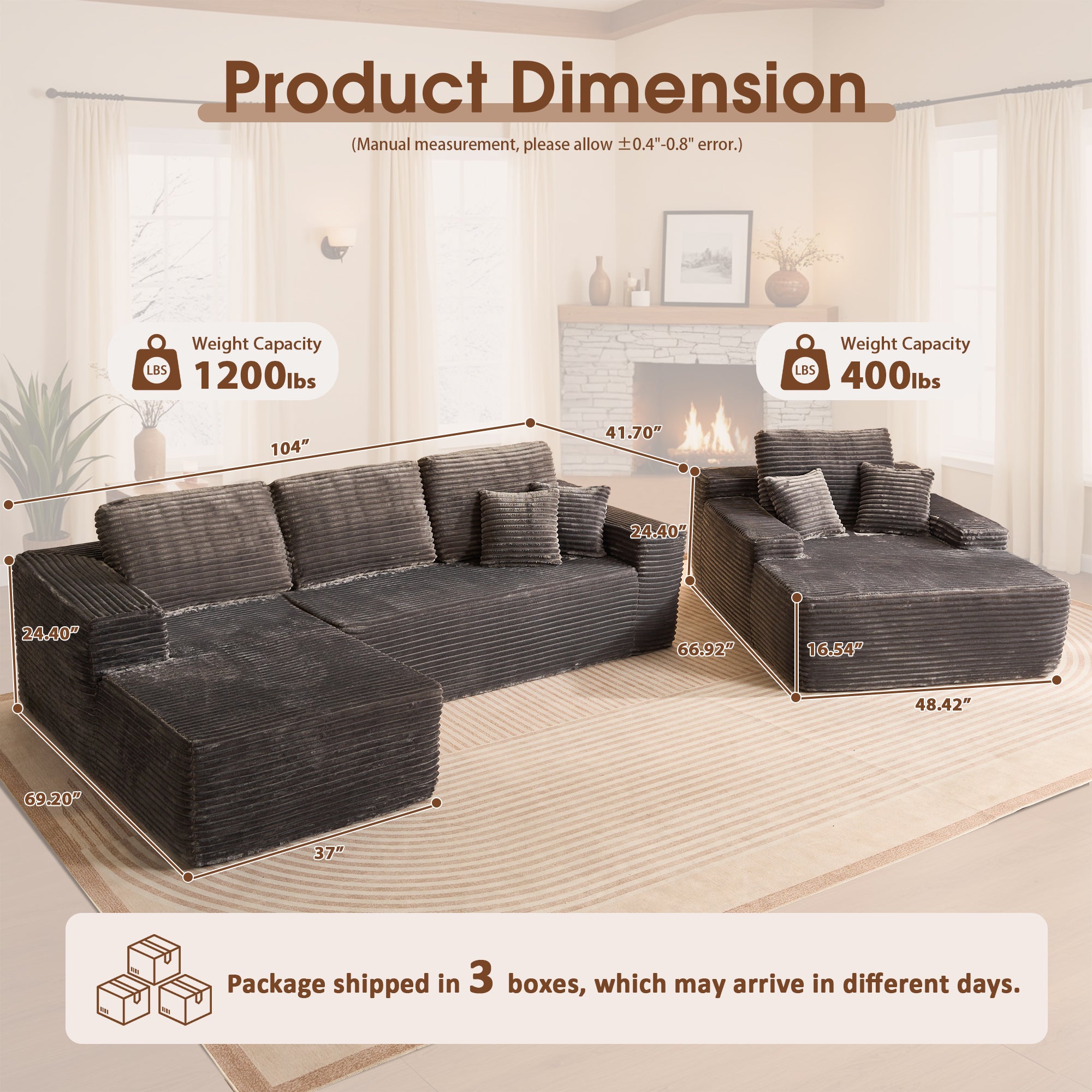 OVIOS Cloud Sectional Couch with Comfy Chaise