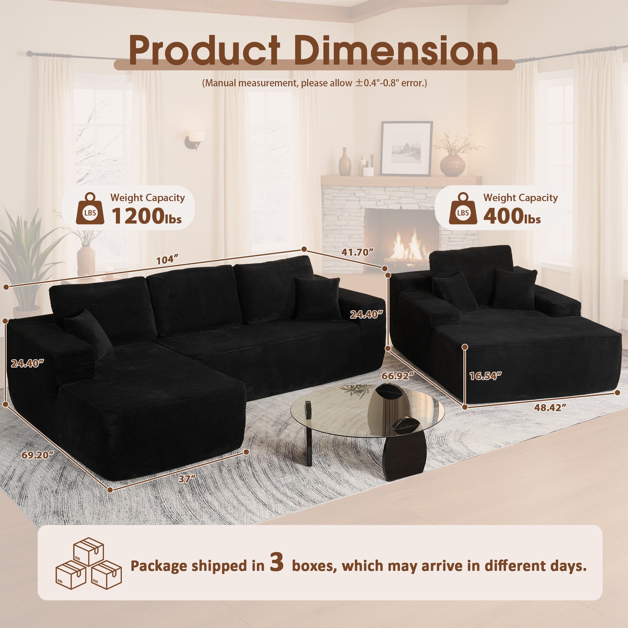 OVIOS Cloud Sectional Couch with Comfy Chaise